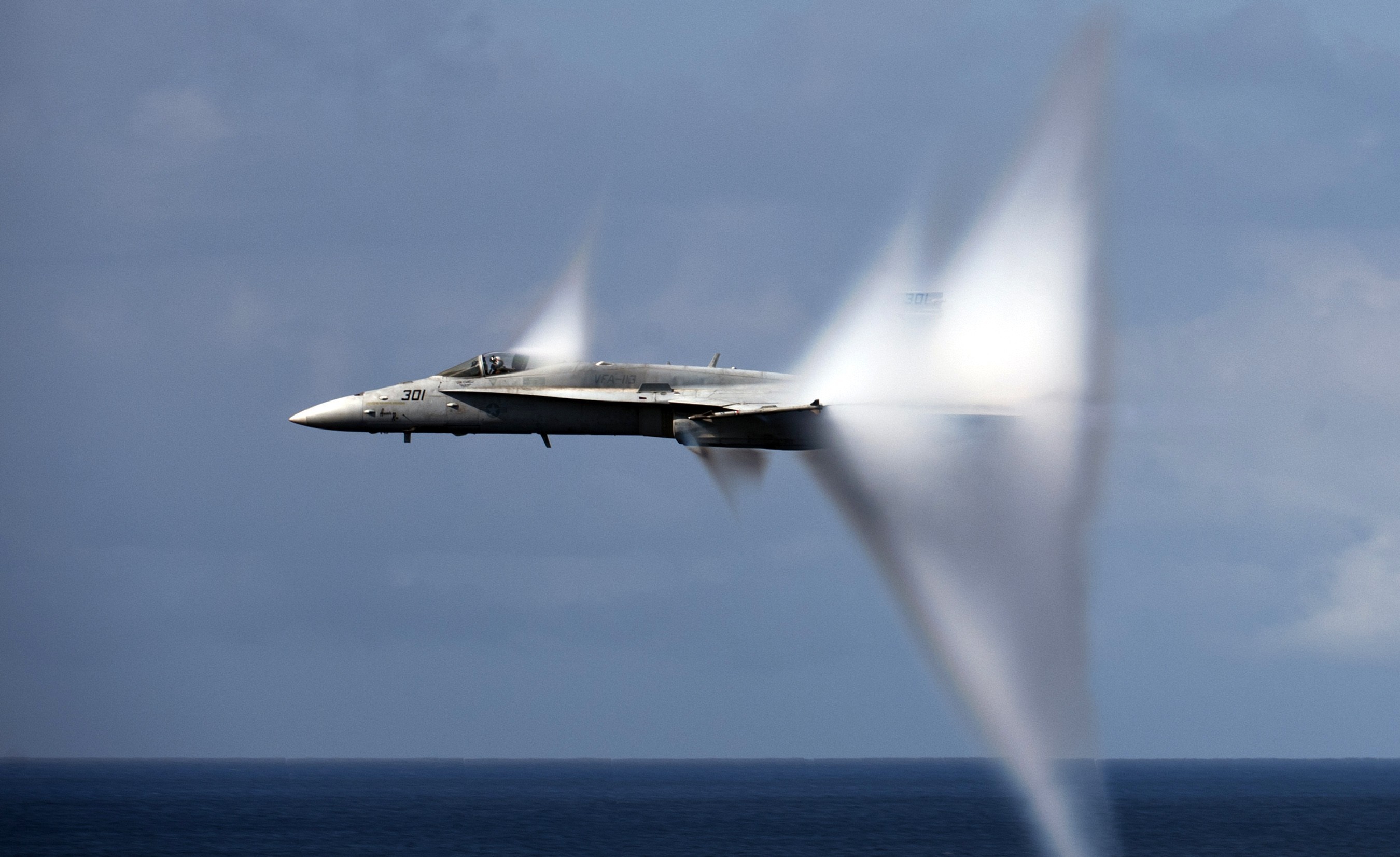 FA-18 Hornet jet aircraft breaking the sound barrier HD Wallpaper