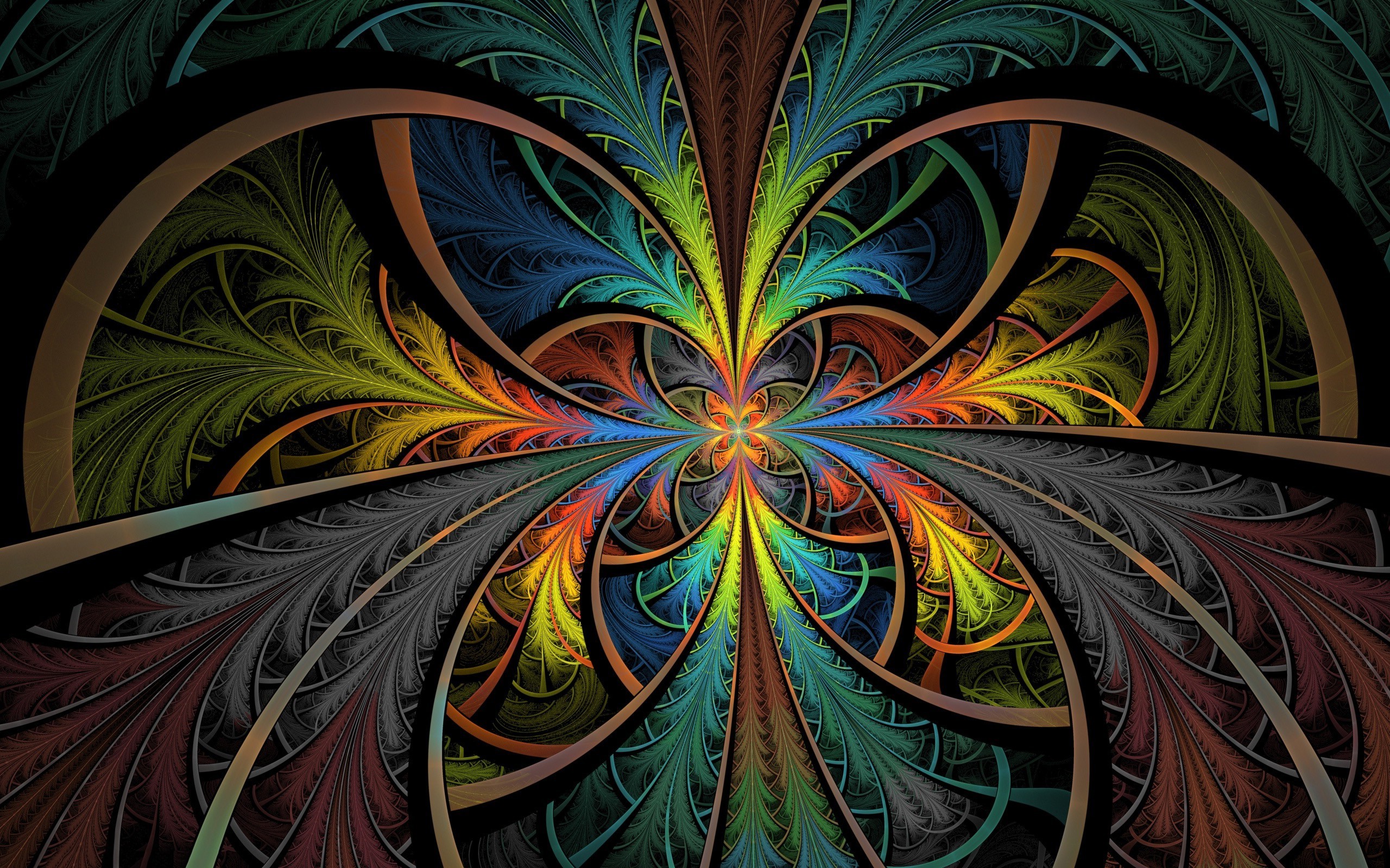 Vibrant Abstract Fractal with Mirrored Symmetry HD Wallpaper