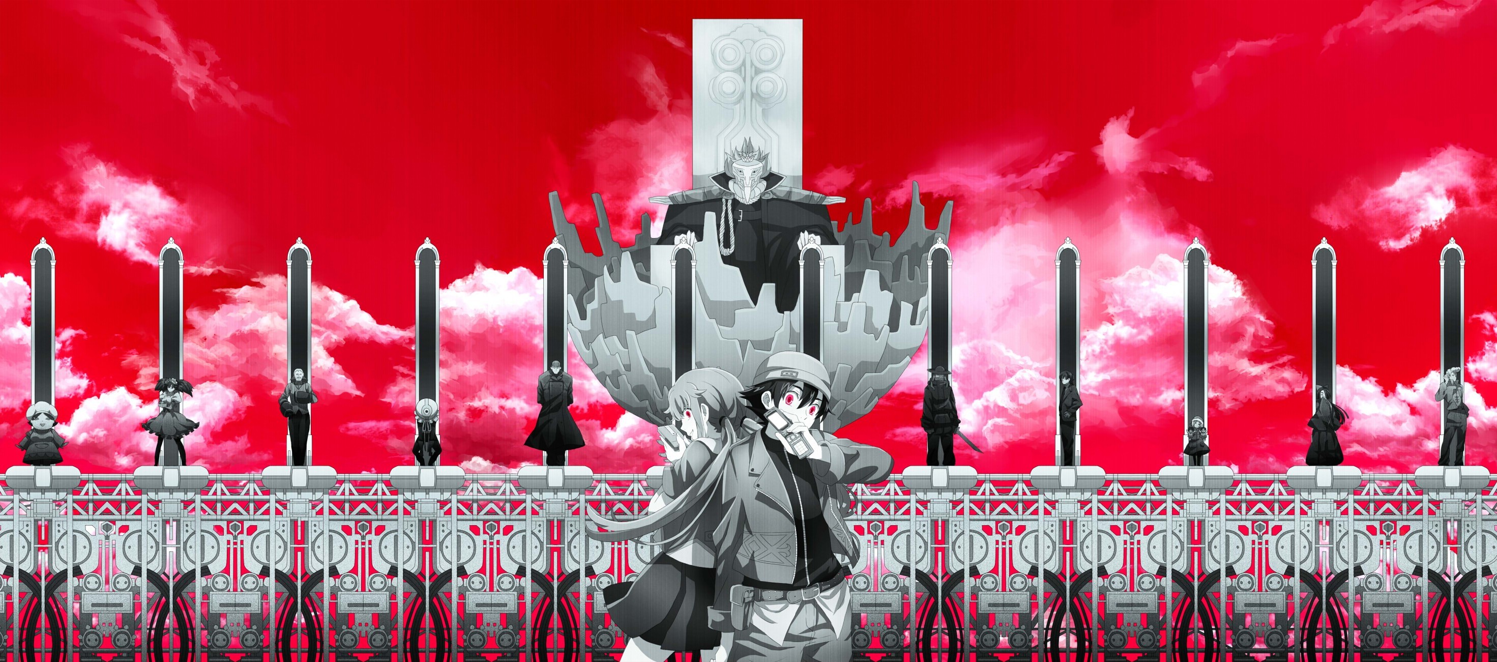 Mirai Nikki: Yuno Gasai and Yukiteru Amano with other characters HD Wallpaper