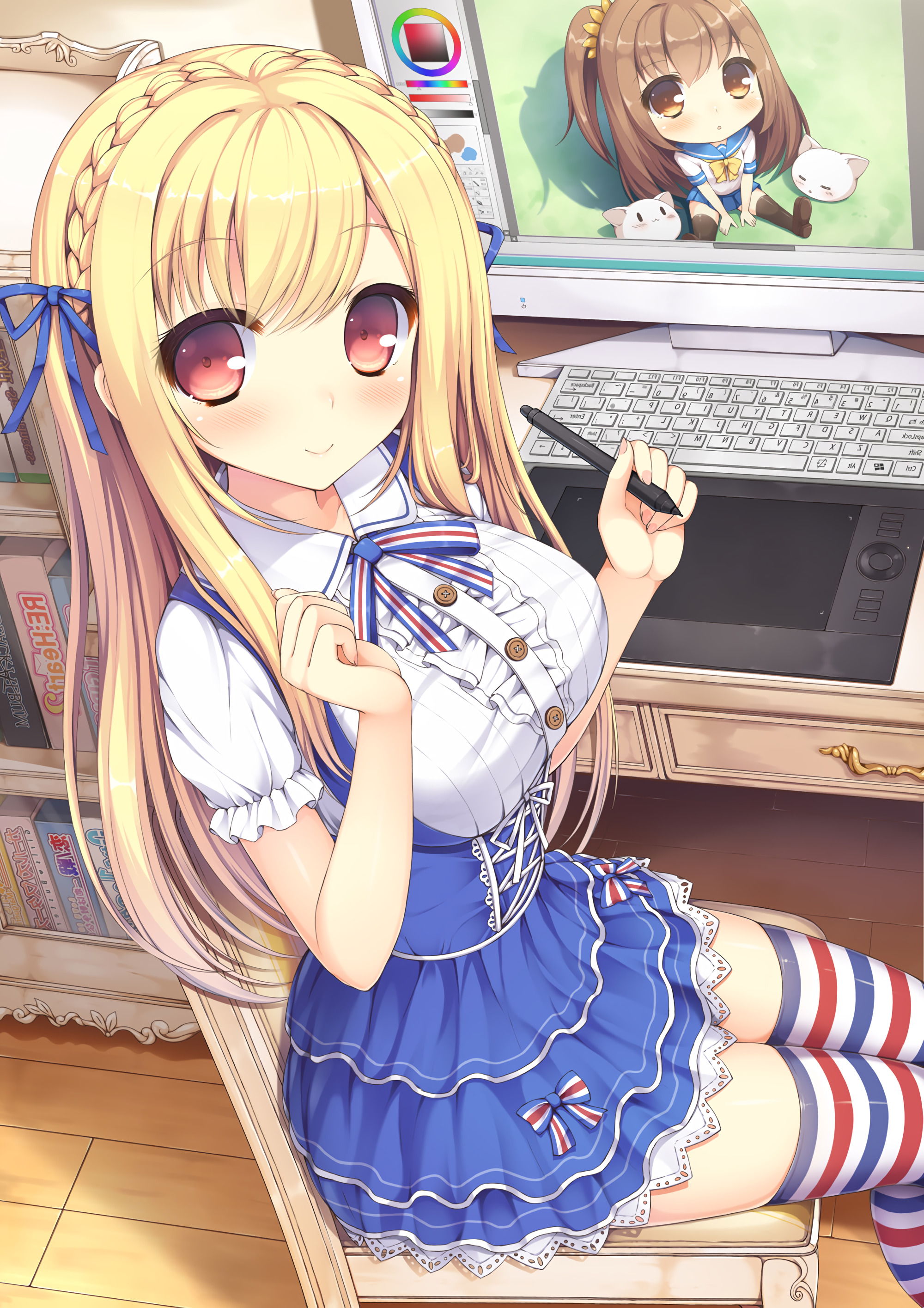 Anime girl drawing on a computer HD Wallpaper