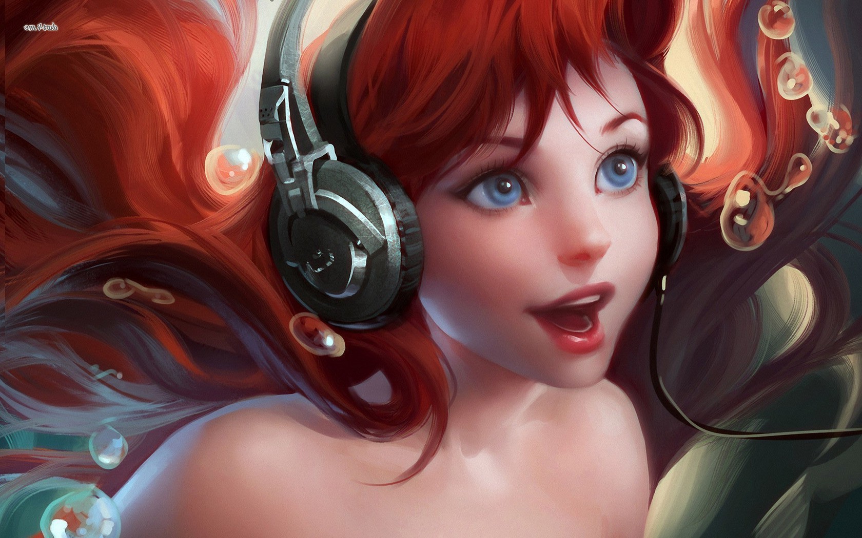 Ariel from The Little Mermaid wearing headphones HD Wallpaper