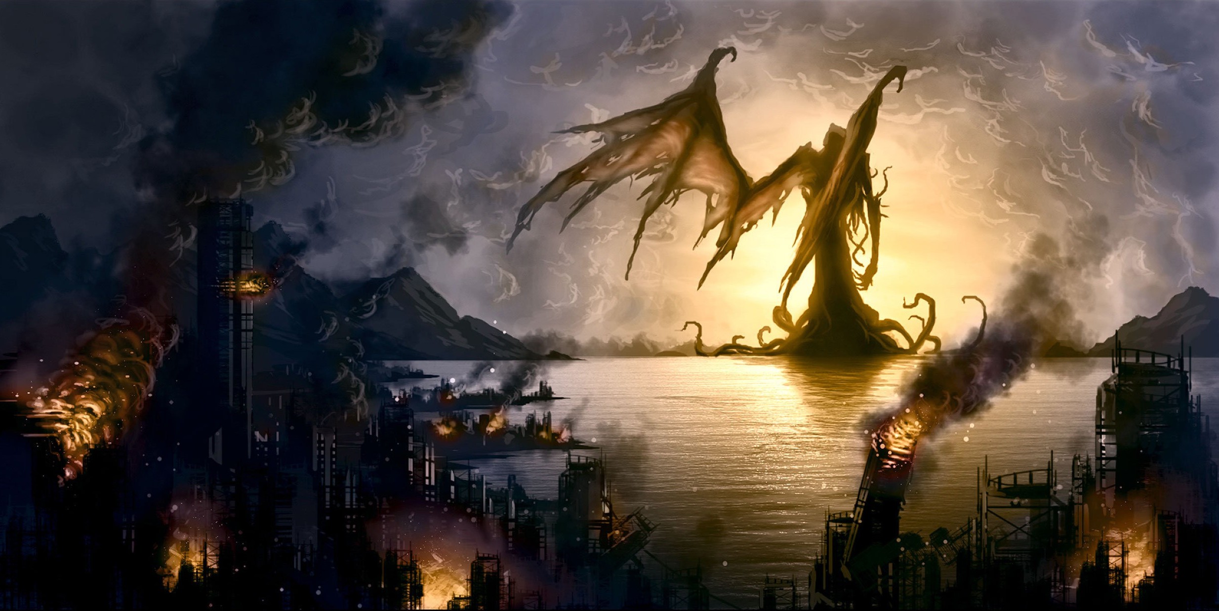 Fantasy art of demon and destruction HD Wallpaper