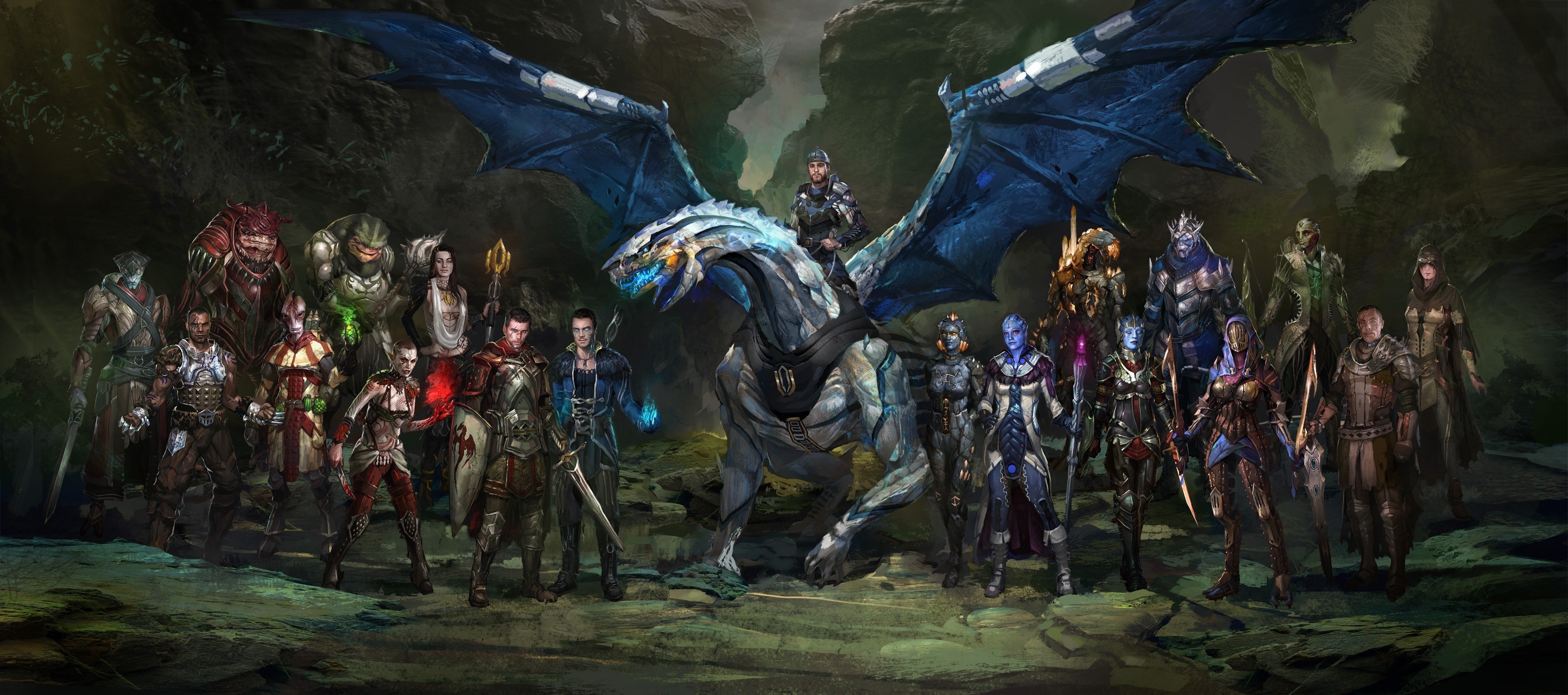 Fantasy and Sci-Fi Characters with a Dragon HD Wallpaper