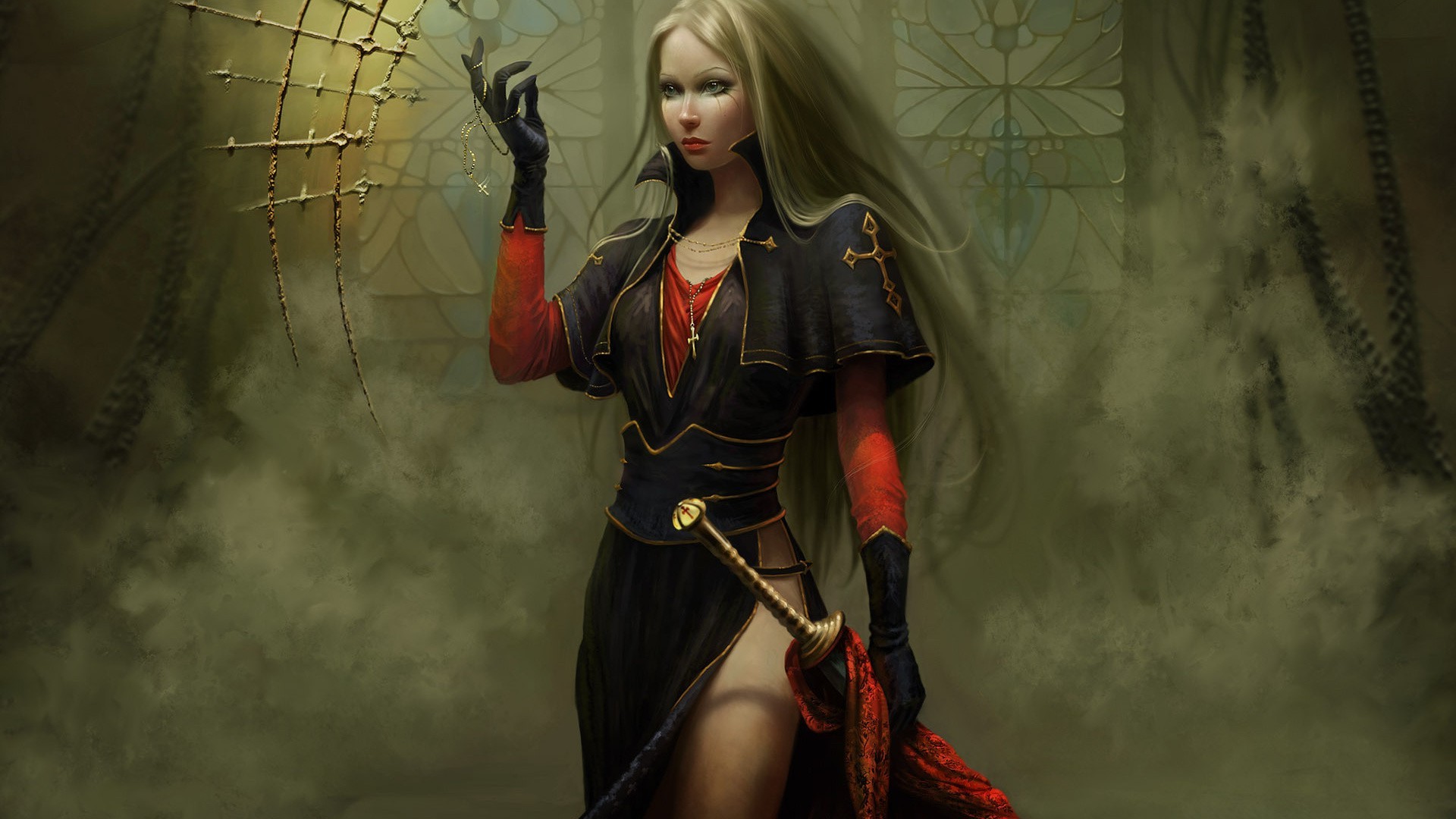 Fantasy warrior woman with sword and blonde hair HD Wallpaper