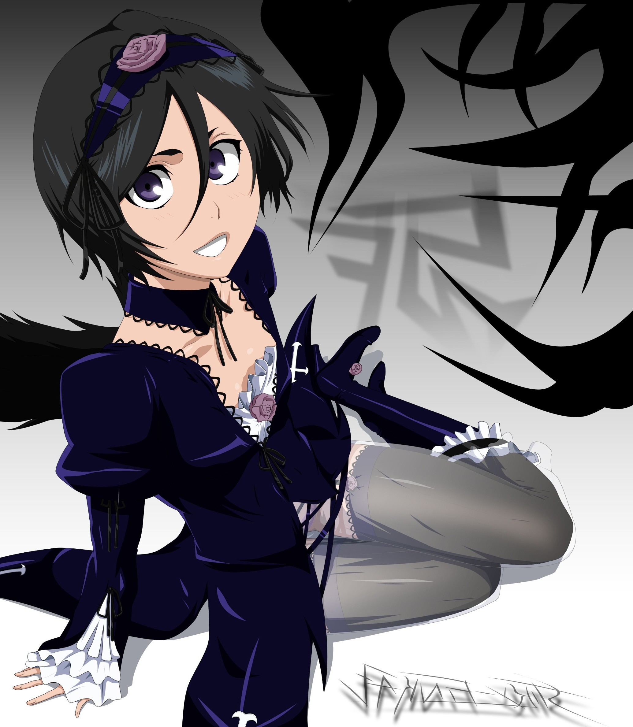 Rukia Kuchiki from Bleach in Gothic Lolita attire HD Wallpaper