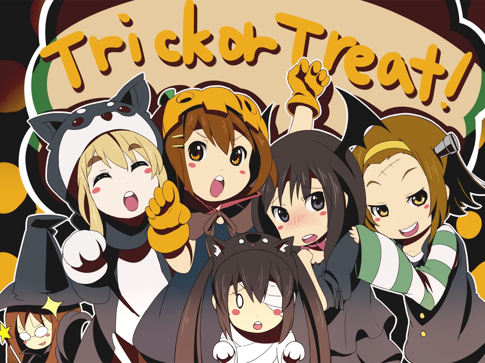 K-On! girls in Halloween costumes HD Wallpaper