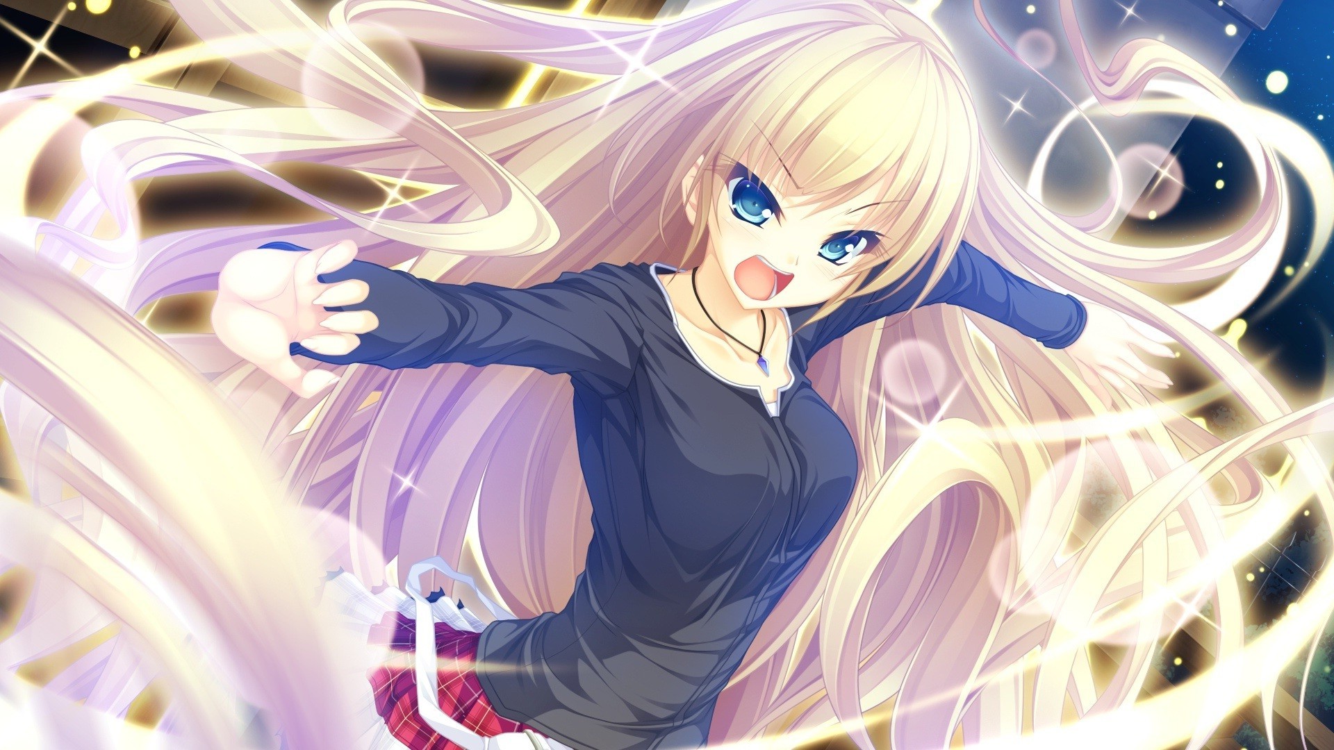 Anime girl with blonde hair and blue eyes HD Wallpaper