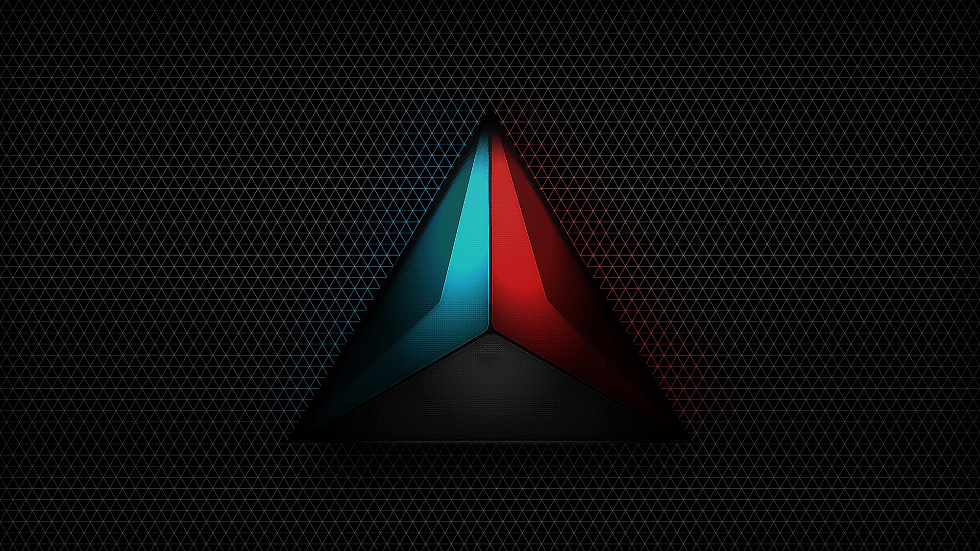 Minimalist triangle logo with red and blue accents on a grid pattern HD Wallpaper