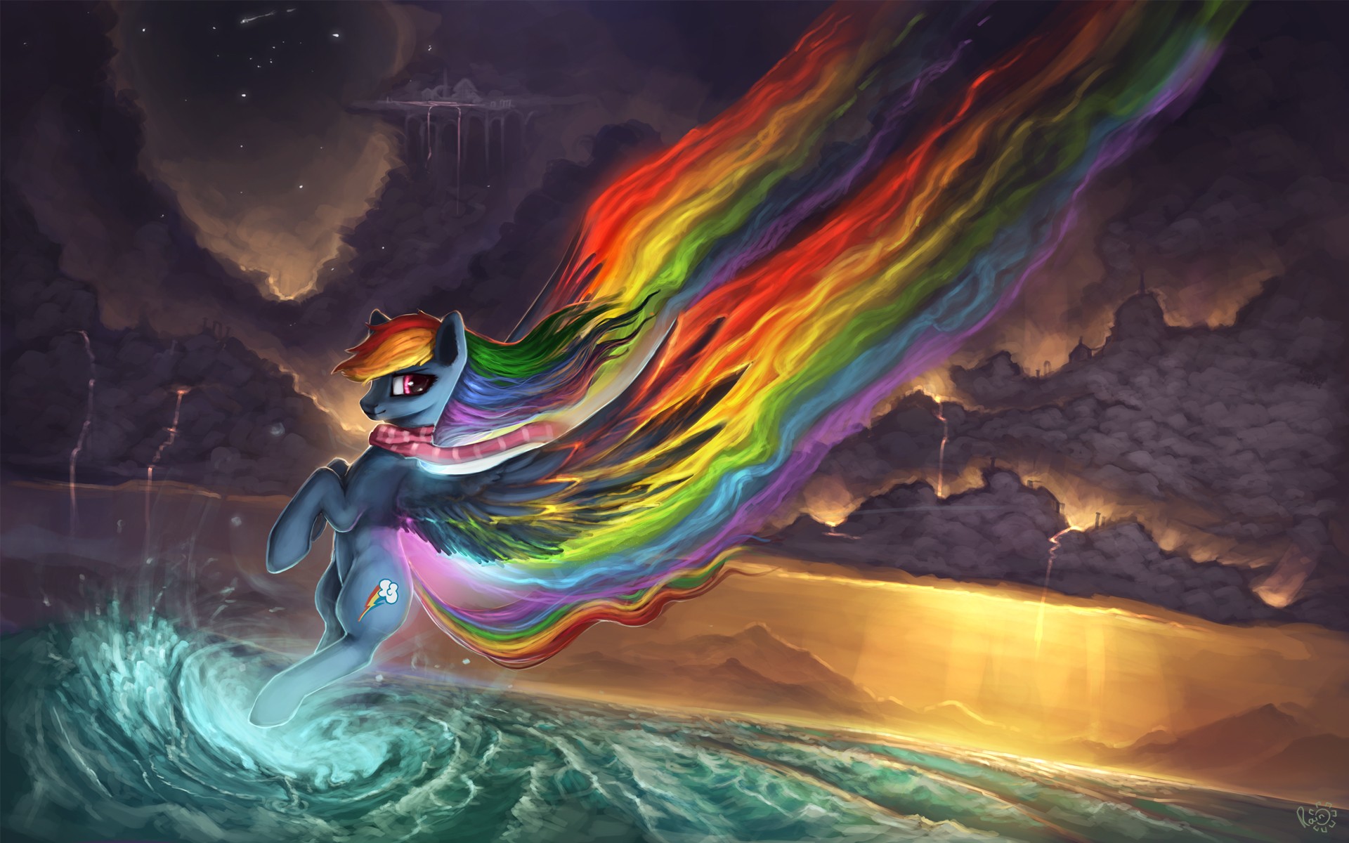 Rainbow Dash from My Little Pony surfing on a wave HD Wallpaper