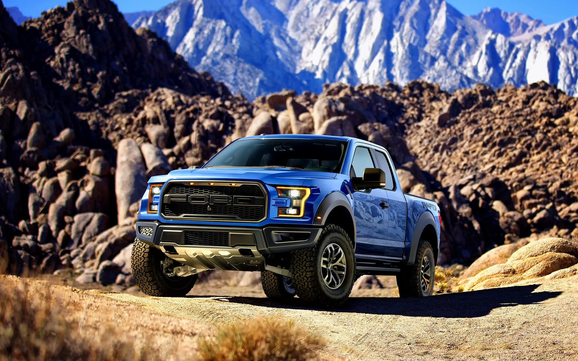 Blue Ford Raptor Truck in Mountains HD Wallpaper