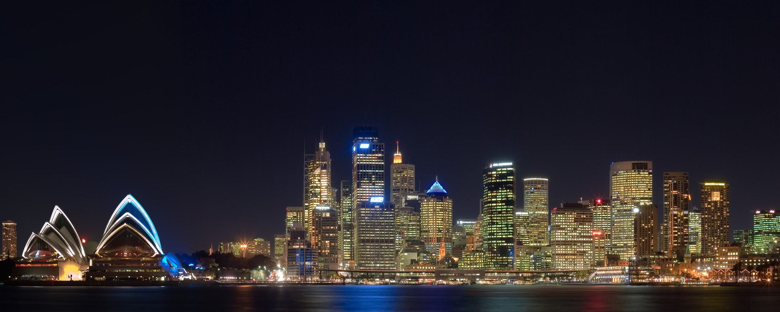 Sydney Opera House and Skyline at Night HD Wallpaper