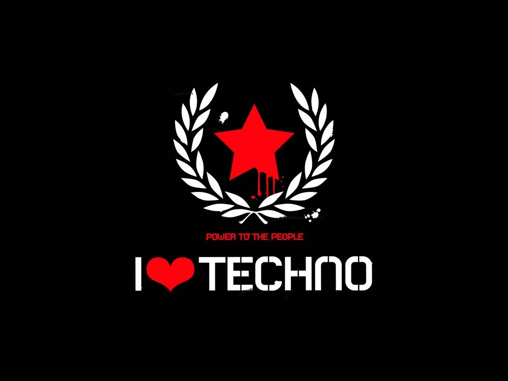 I Love Techno logo with red star and laurel wreath HD Wallpaper