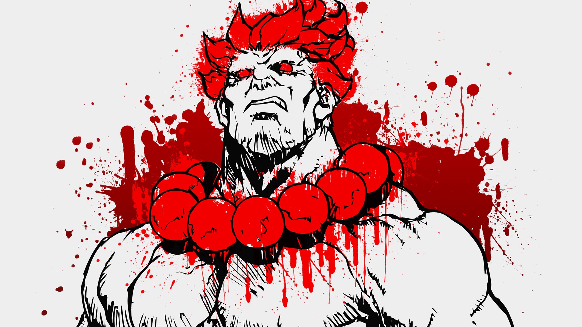 Akuma from Street Fighter with red ink splatters HD Wallpaper