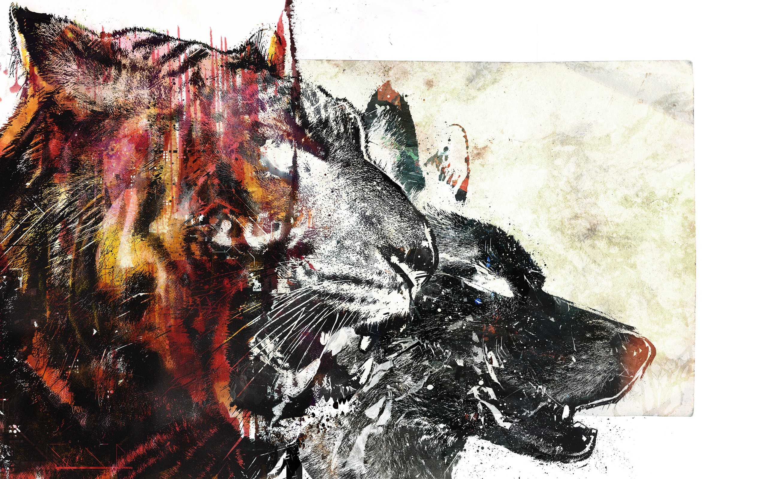 Tiger and wolf abstract art HD Wallpaper