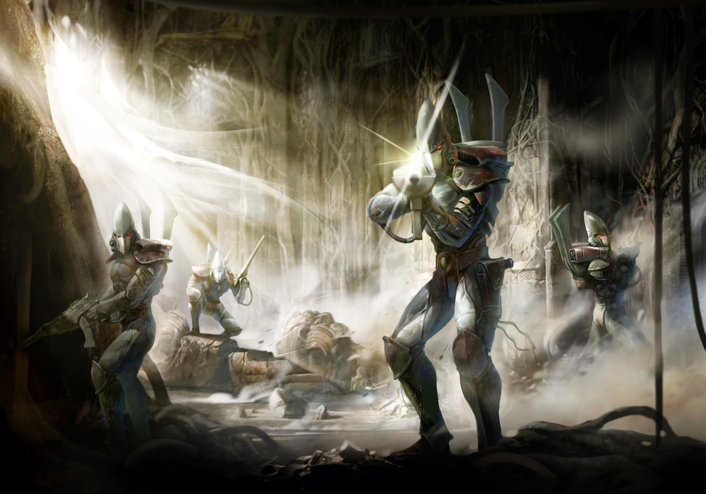 Warhammer 40,000 Eldar in a ruined environment HD Wallpaper
