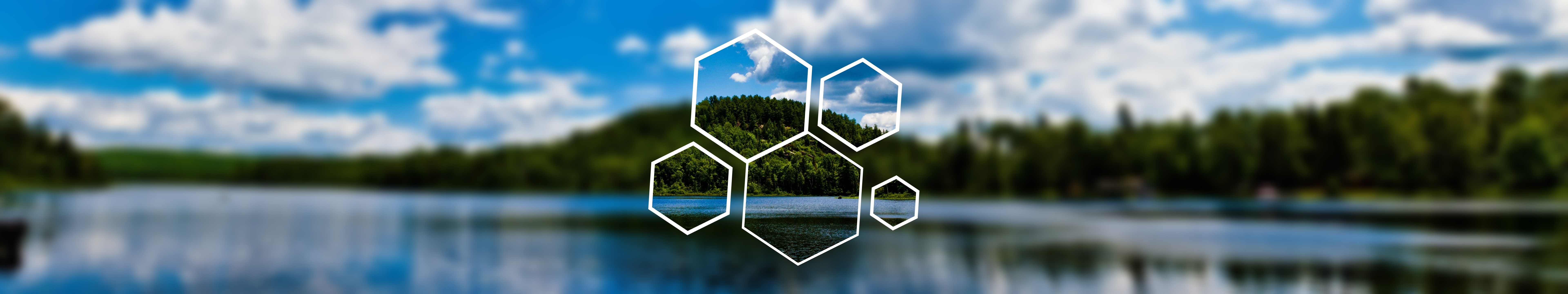 Blurred landscape with hexagons over lake and forest HD Wallpaper