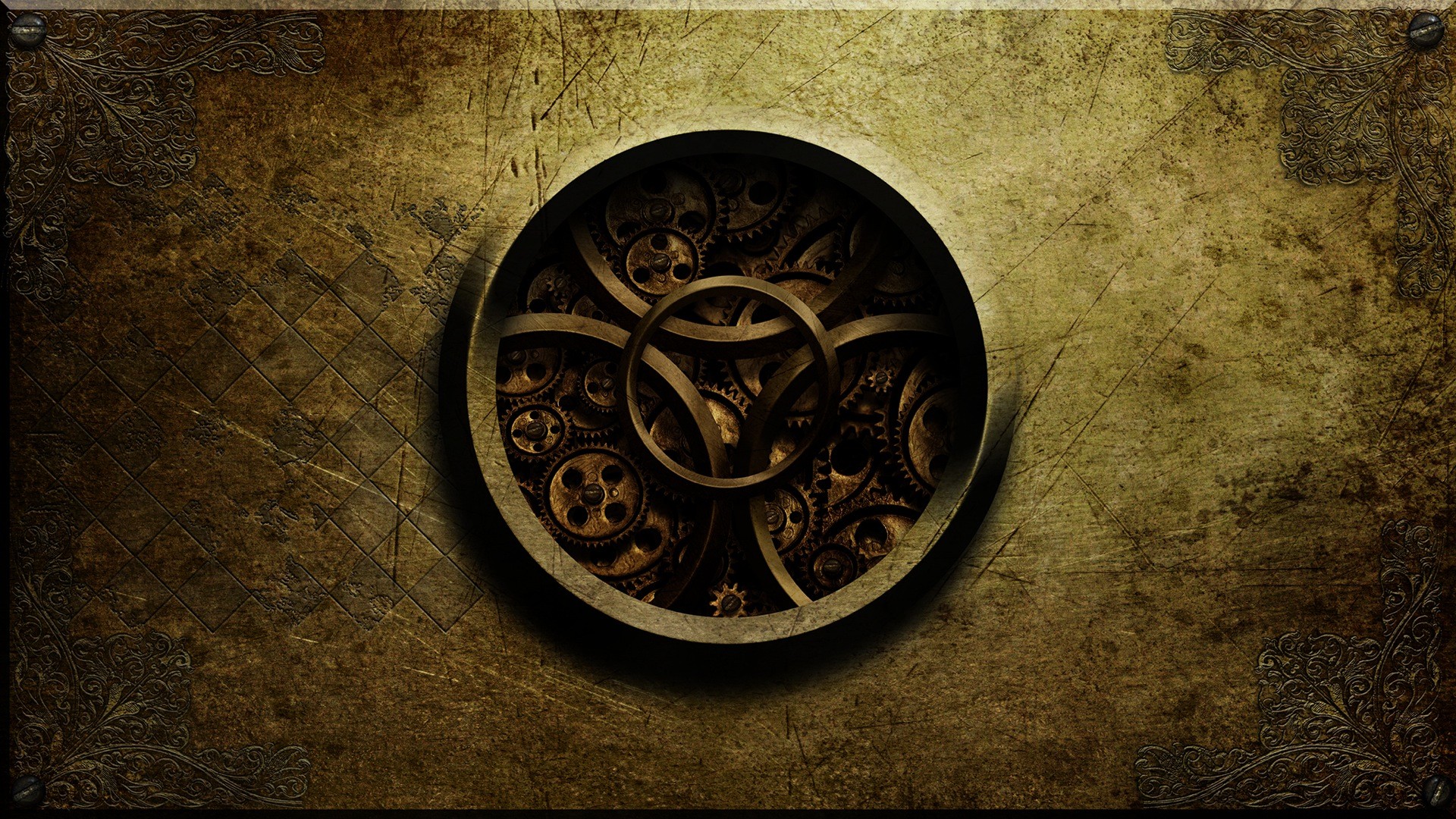 Steampunk Clockwork Gears in Rustic Frame HD Wallpaper