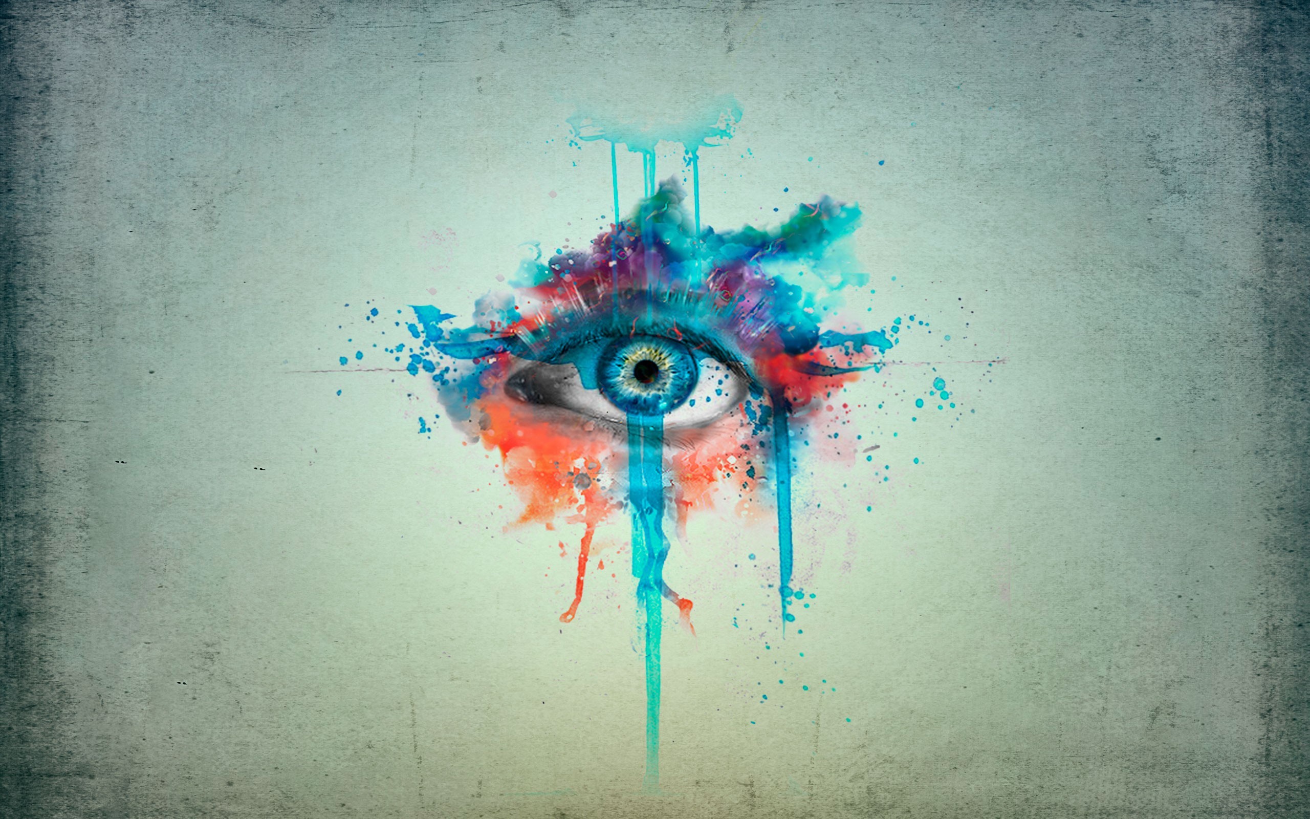 Eye with colorful paint splatter and grunge texture HD Wallpaper