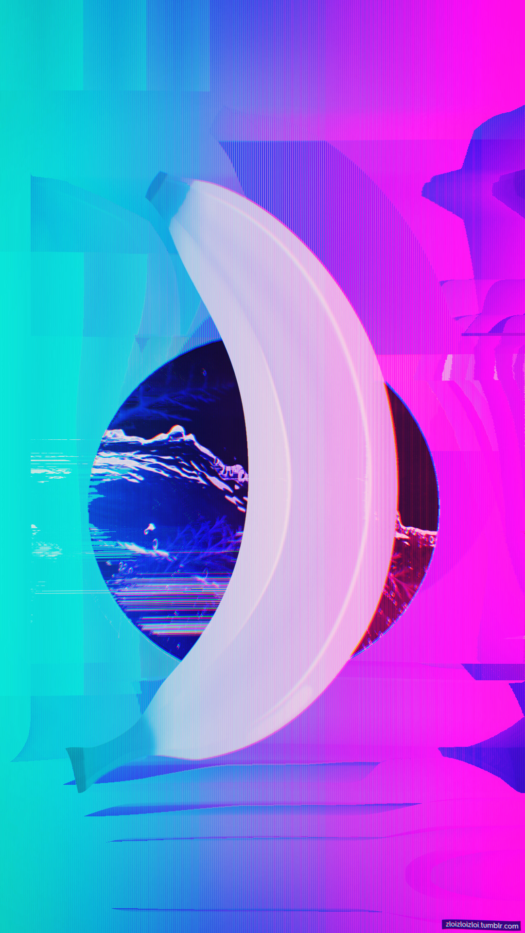 Glitch art banana over water with neon background HD Wallpaper