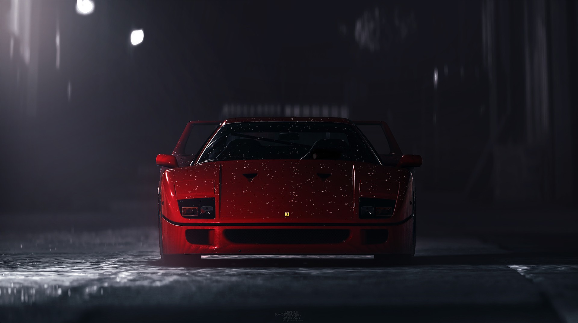 Ferrari F40 in the rain HD Wallpaper