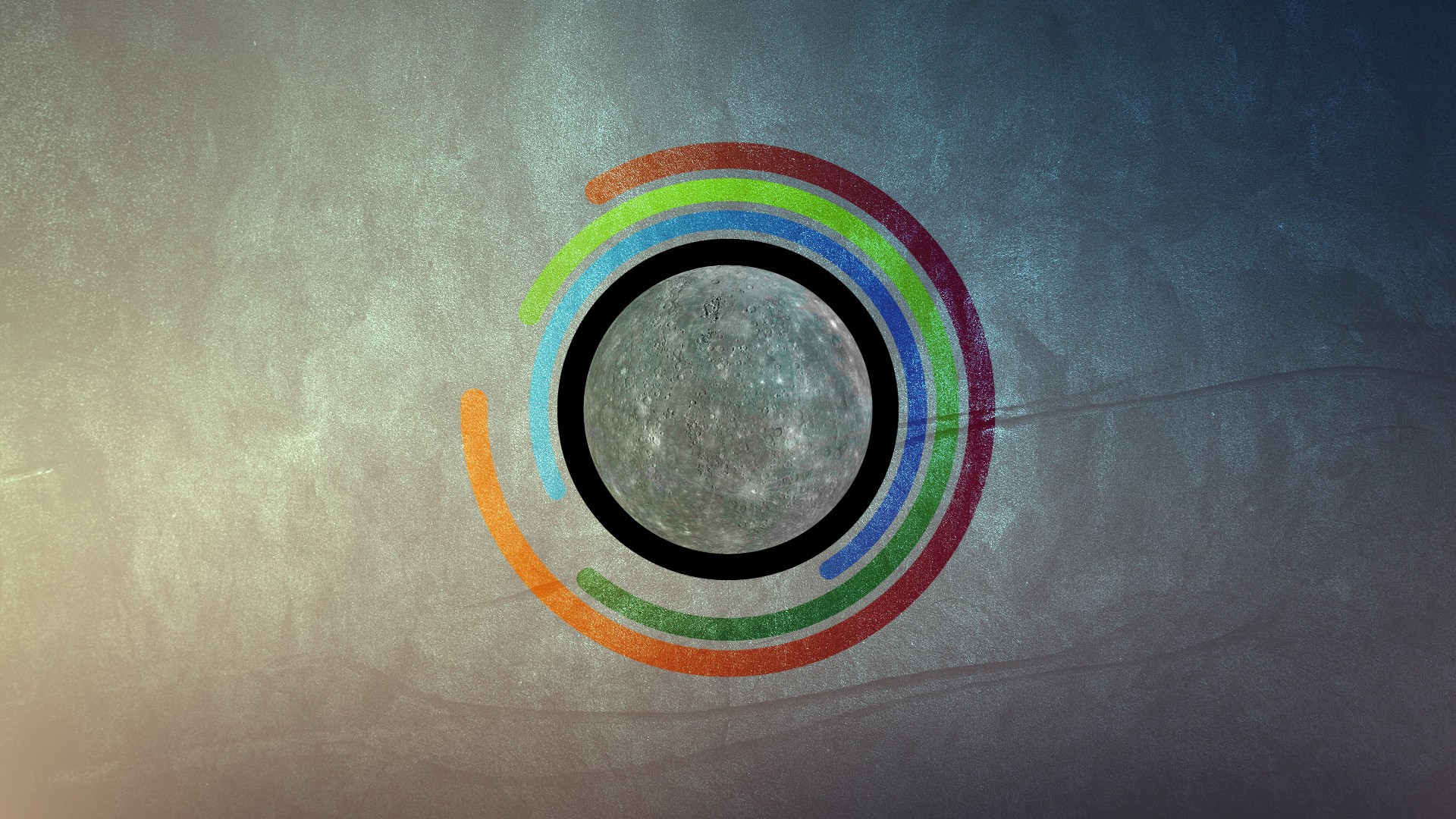 Mercury planet with colorful rings on textured background HD Wallpaper