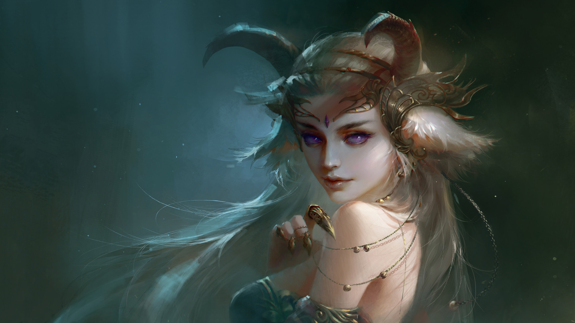 Fantasy art of a demon girl with horns HD Wallpaper