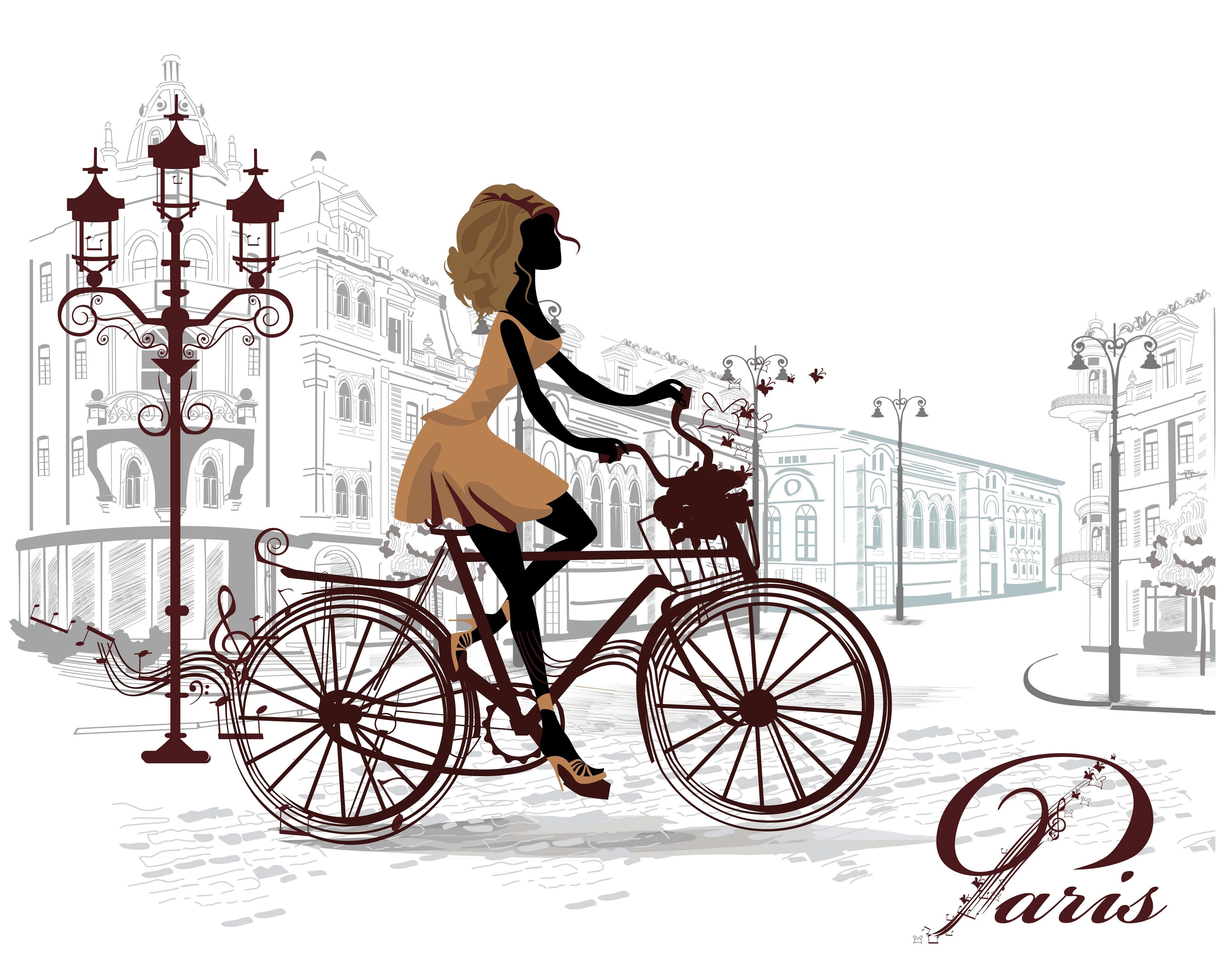 Woman riding a bicycle in Paris HD Wallpaper