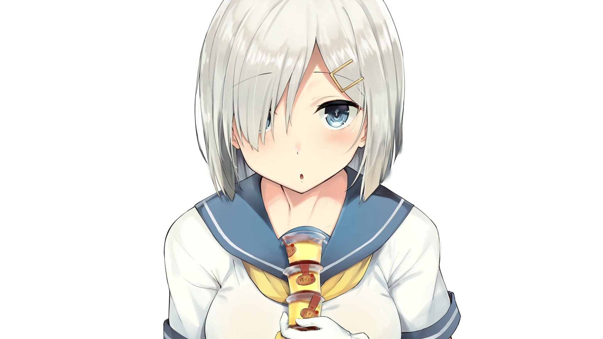 Hamakaze from Kantai Collection holding pudding cups HD Wallpaper