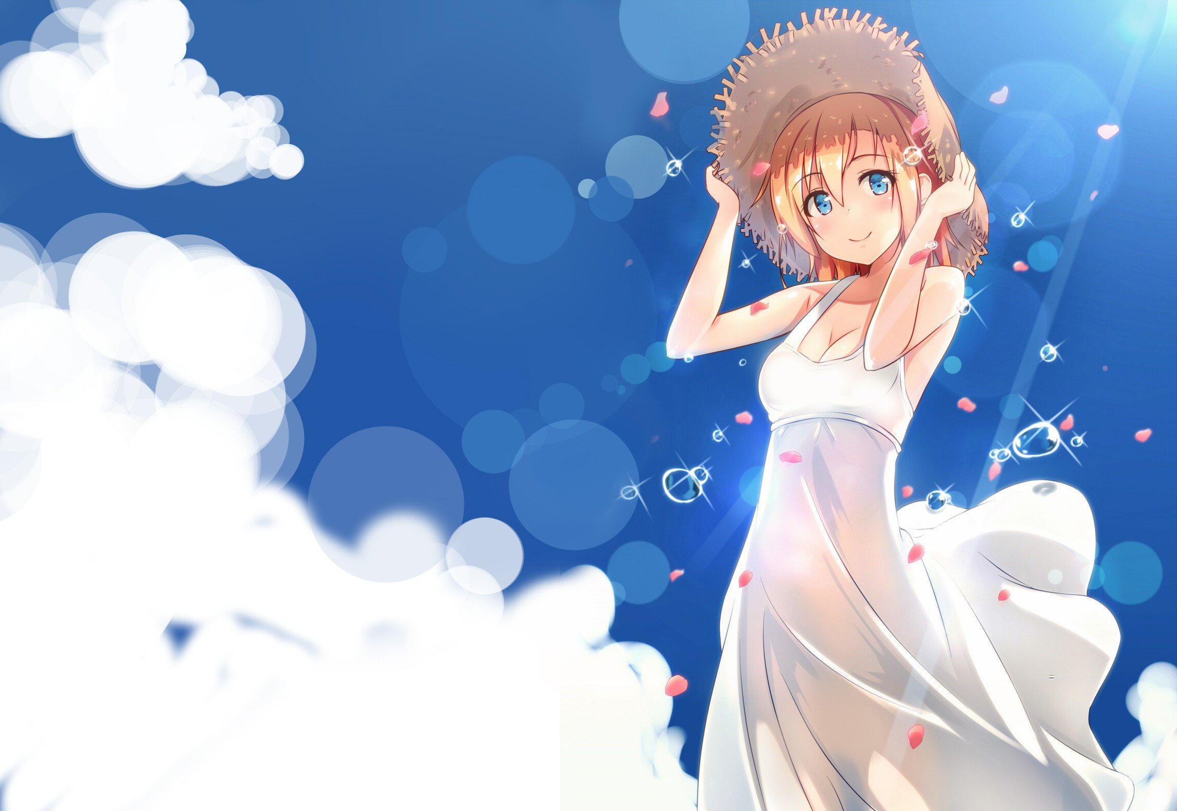 Honoka Kousaka from Love Live! in a white dress HD Wallpaper