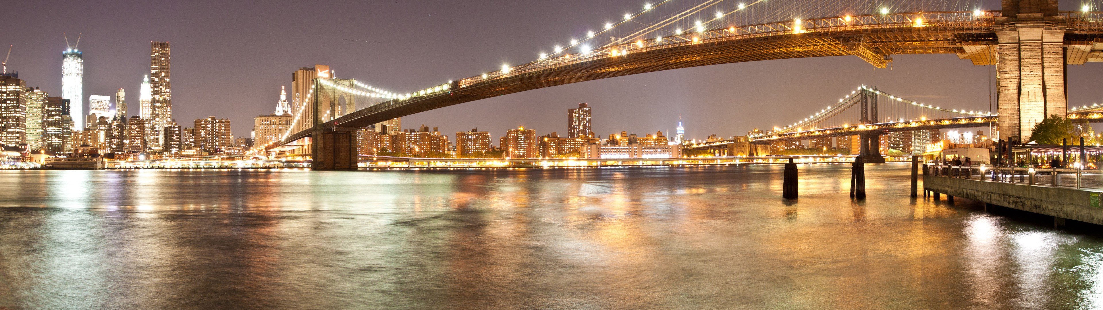 Brooklyn Bridge and New York City Skyline at Night HD Wallpaper