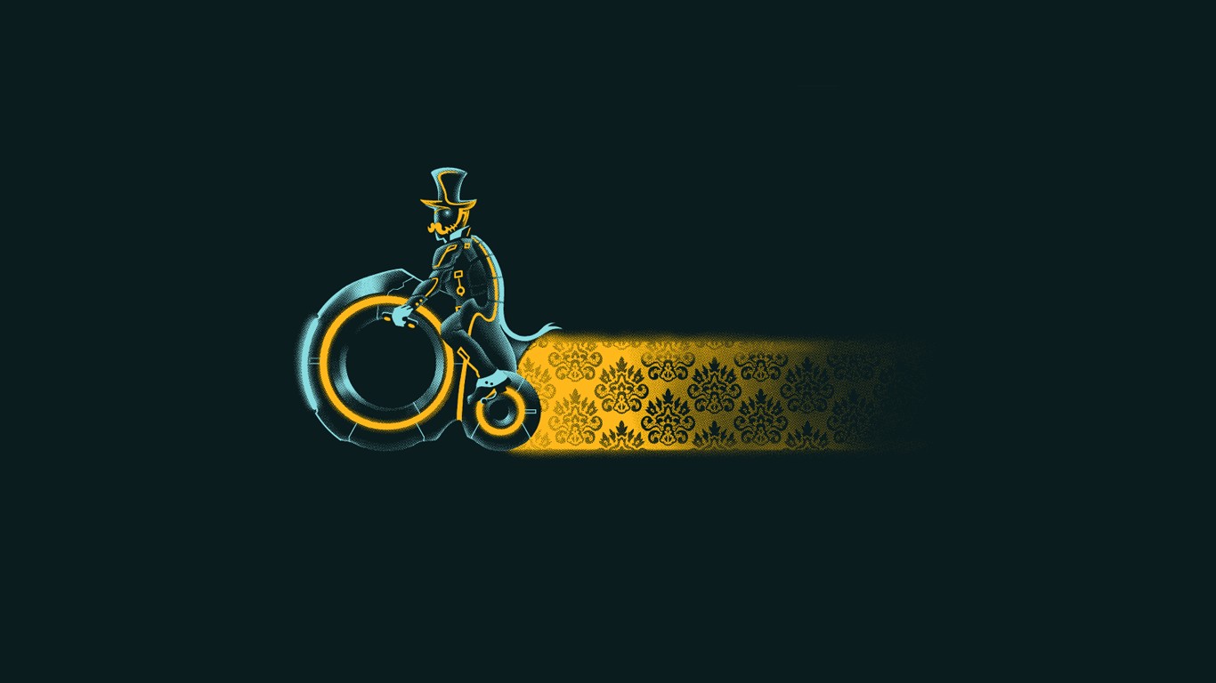 Steampunk character on a Tron light cycle HD Wallpaper