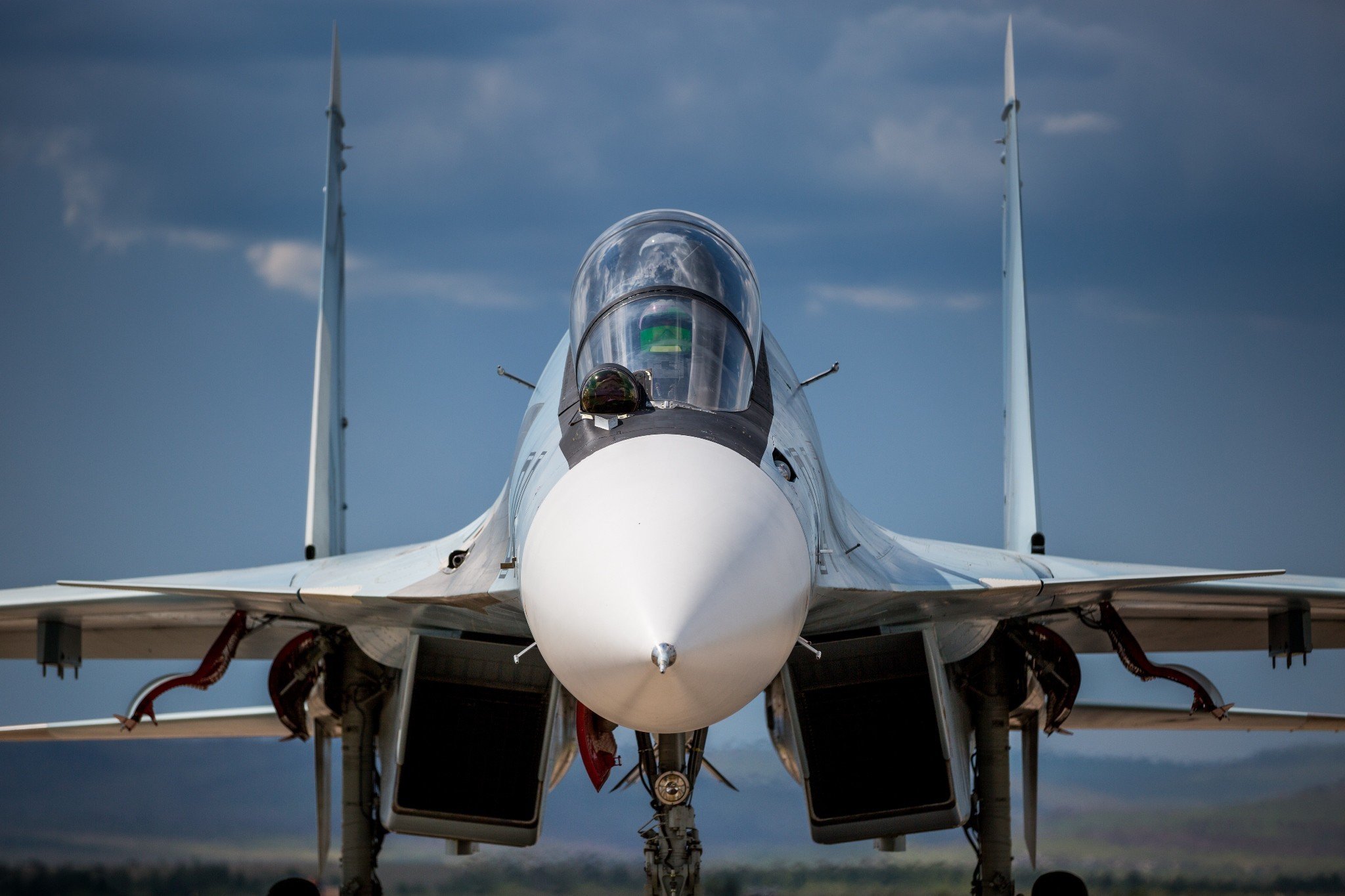 Sukhoi Su-30 fighter jet on tarmac HD Wallpaper