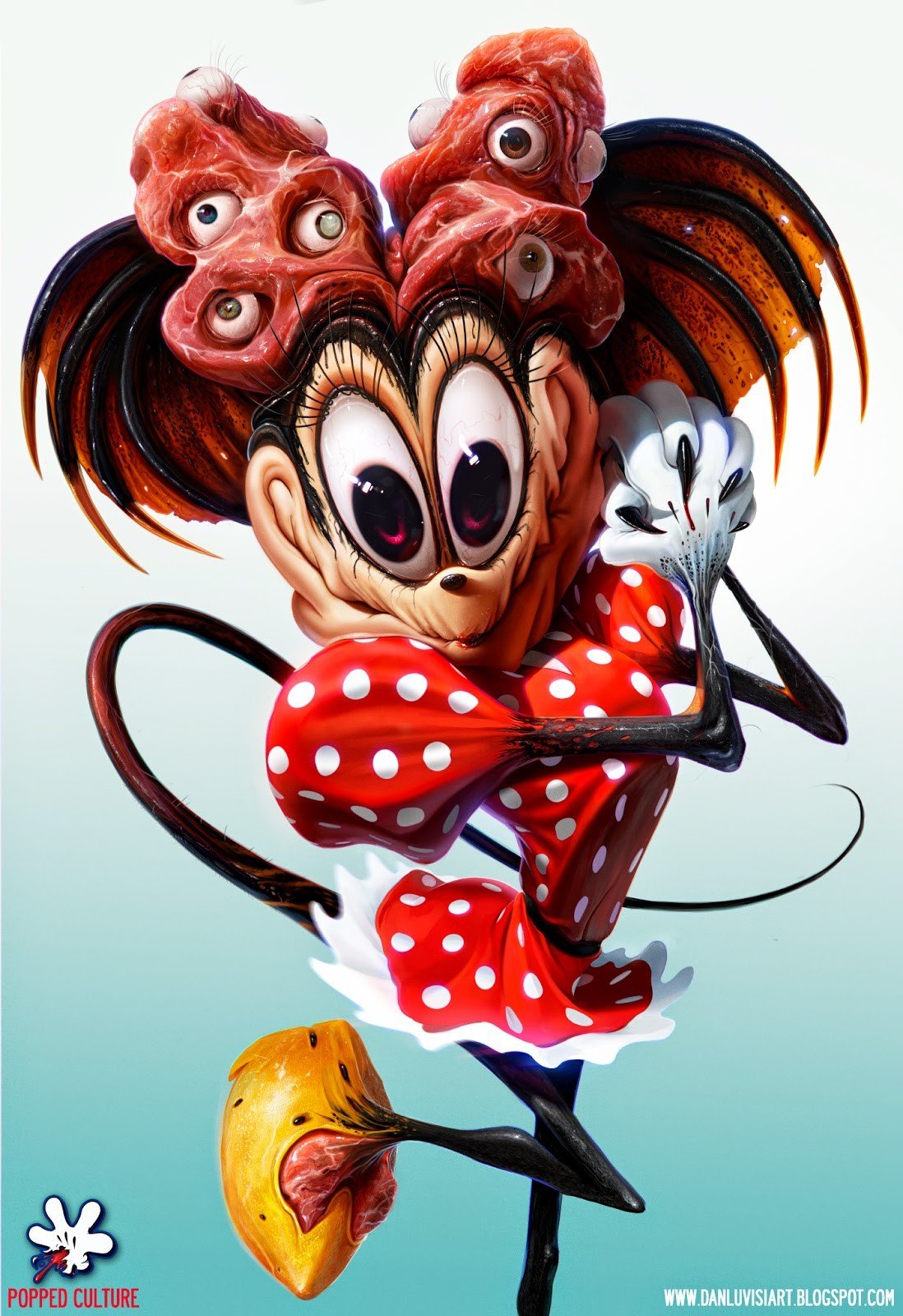 Gory, mutated Minnie Mouse with eyes and meat HD Wallpaper