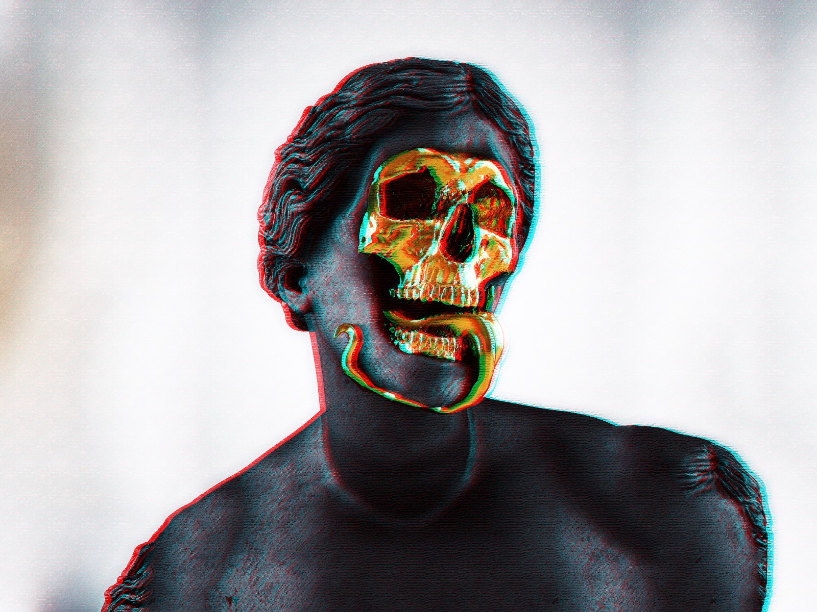 Gold Skull Statue with Snake Tongue HD Wallpaper