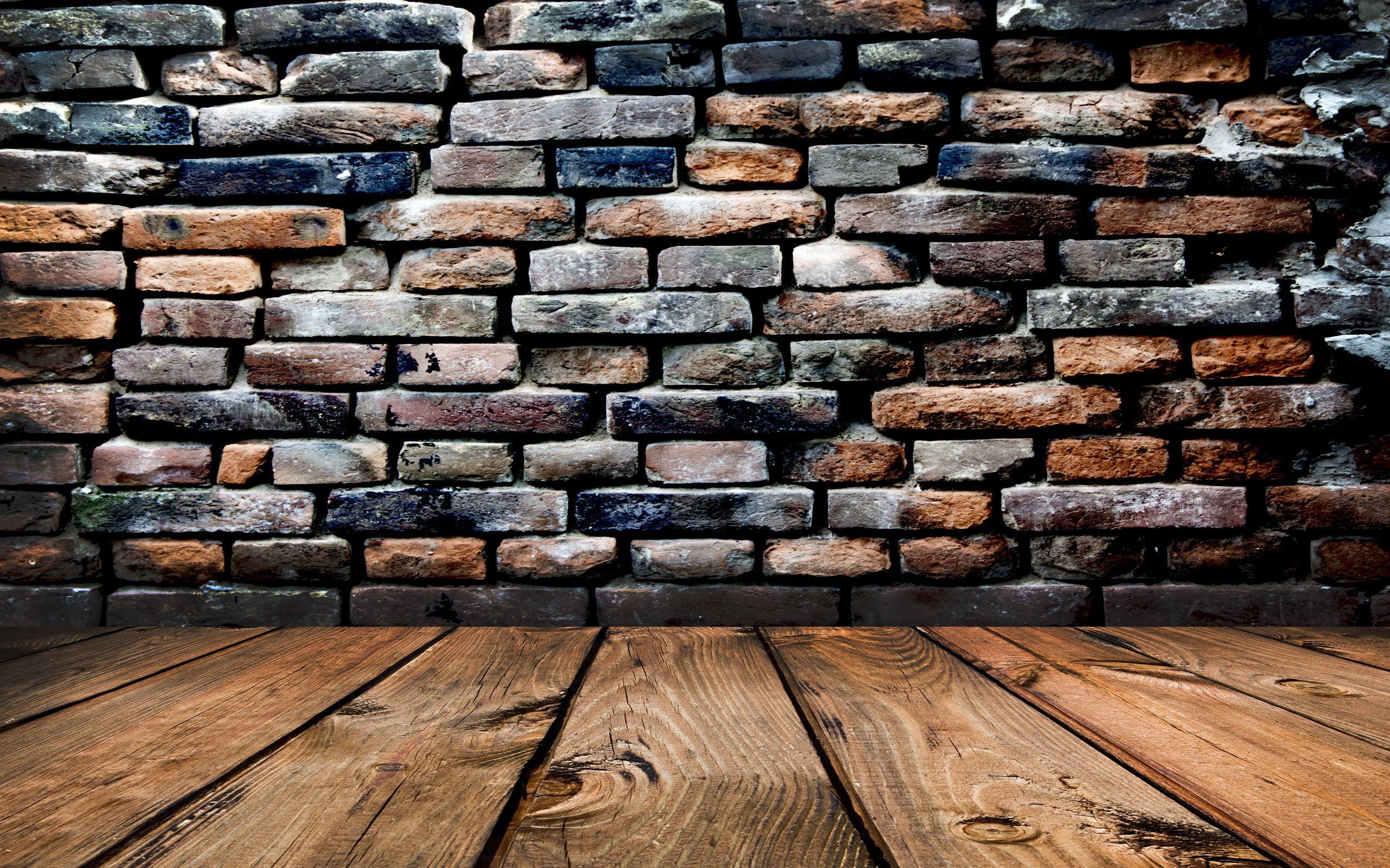 Brick wall and wooden floor HD Wallpaper
