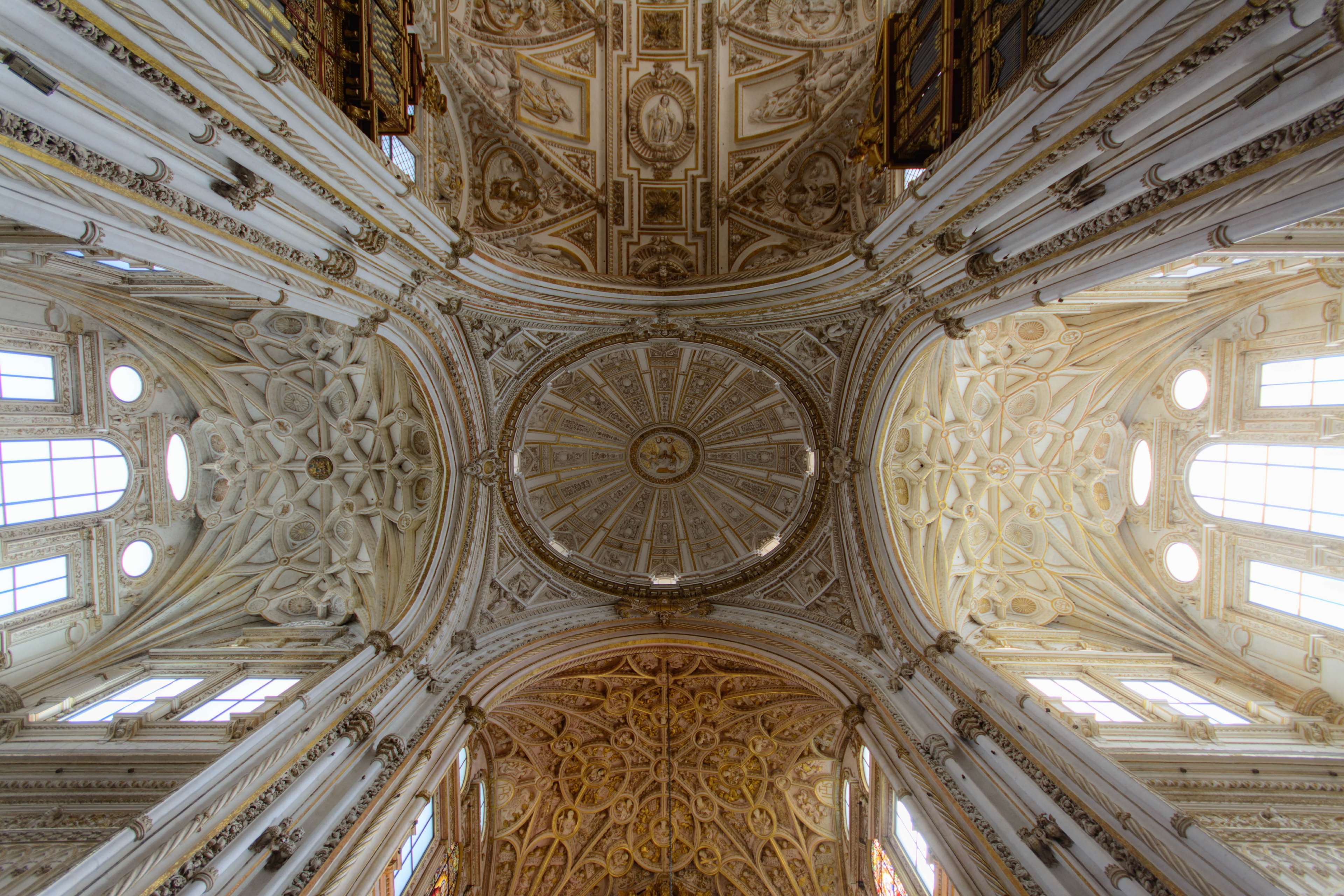 Ornate Cathedral Ceiling with Arches and Dome HD Wallpaper