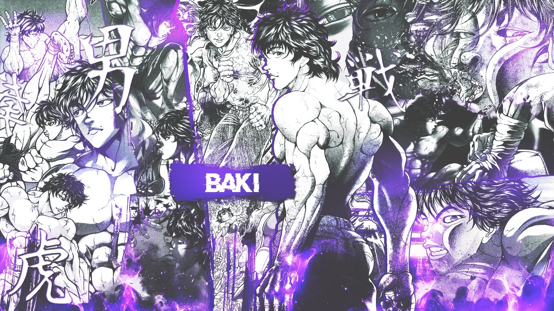 Dynamic Collage of Baki Characters in Intense Poses HD Wallpaper