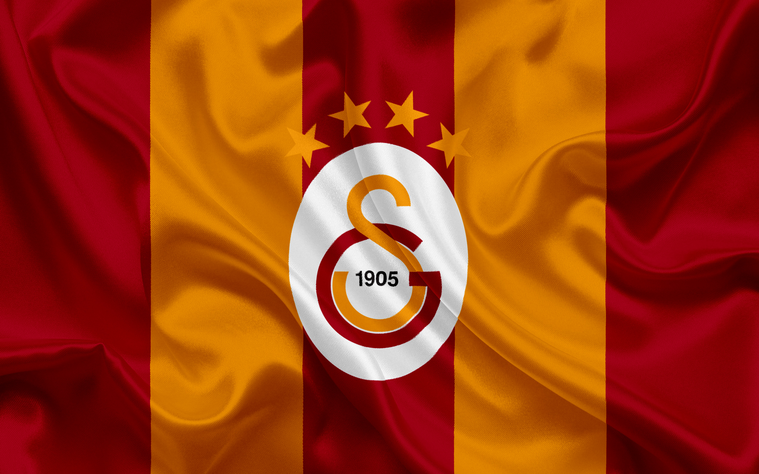 Galatasaray S.K. Logo on Red and Yellow Stripes HD Wallpaper