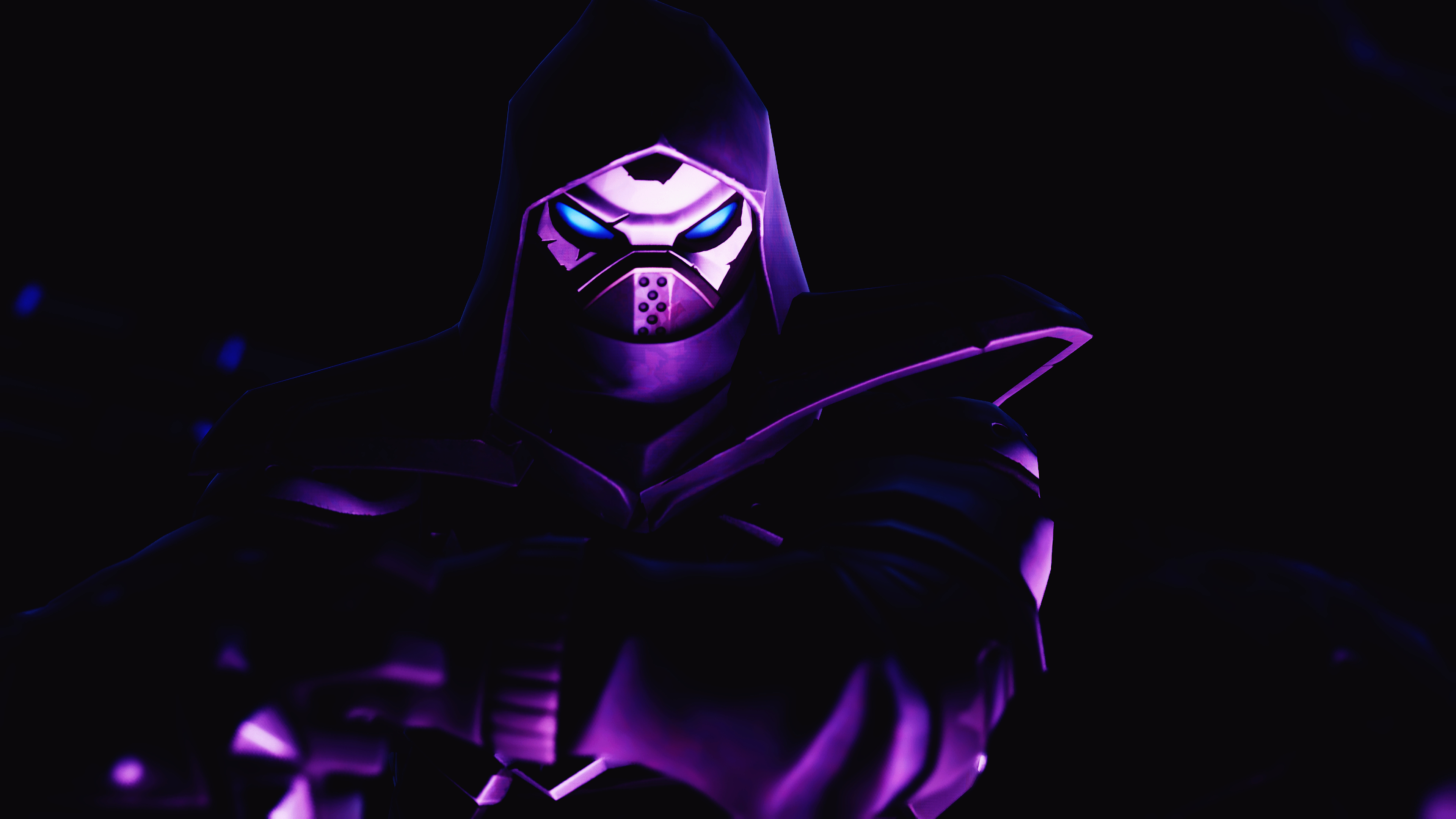 Fortnite character with purple hood and mask HD Wallpaper