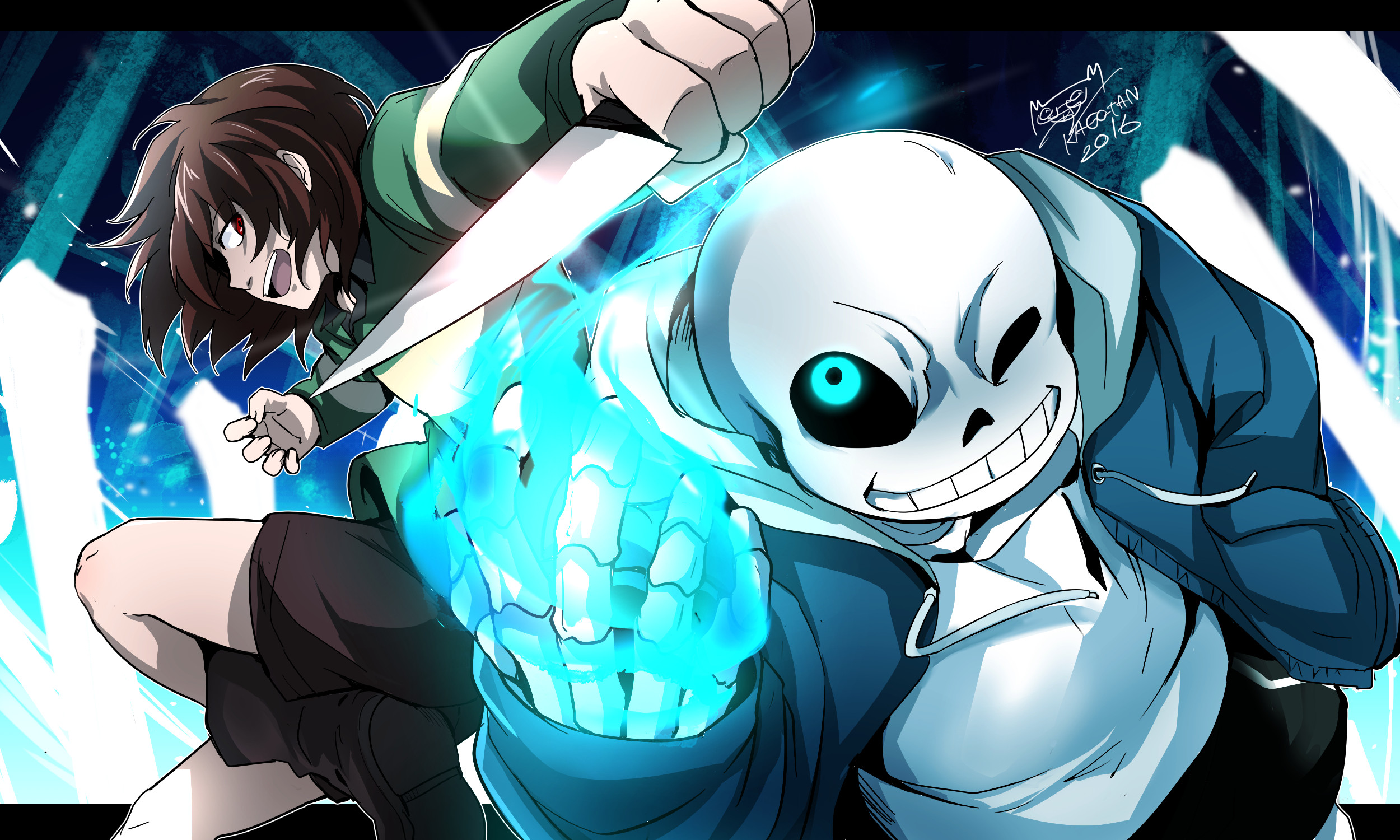 Undertale Characters Sans and Chara in Action Pose HD Wallpaper