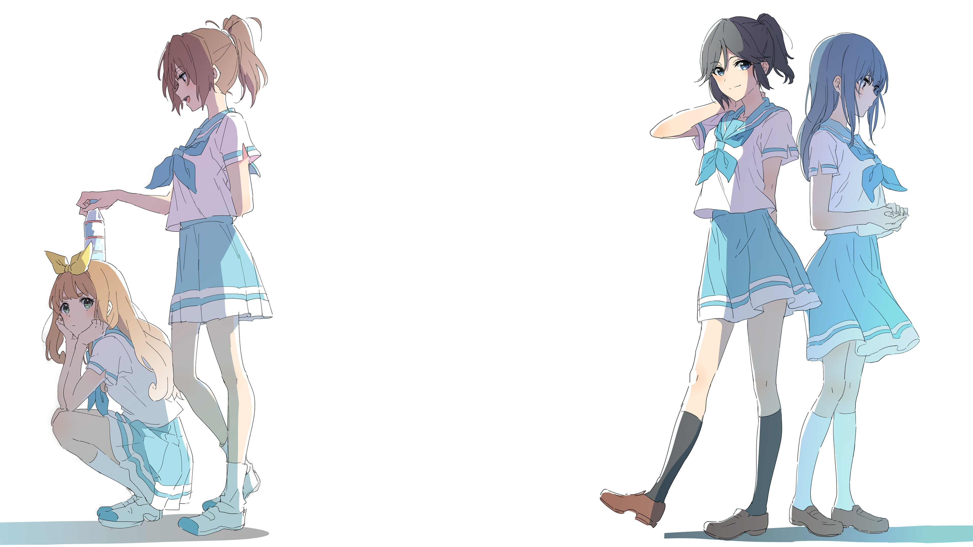 Anime girls in school uniforms HD Wallpaper