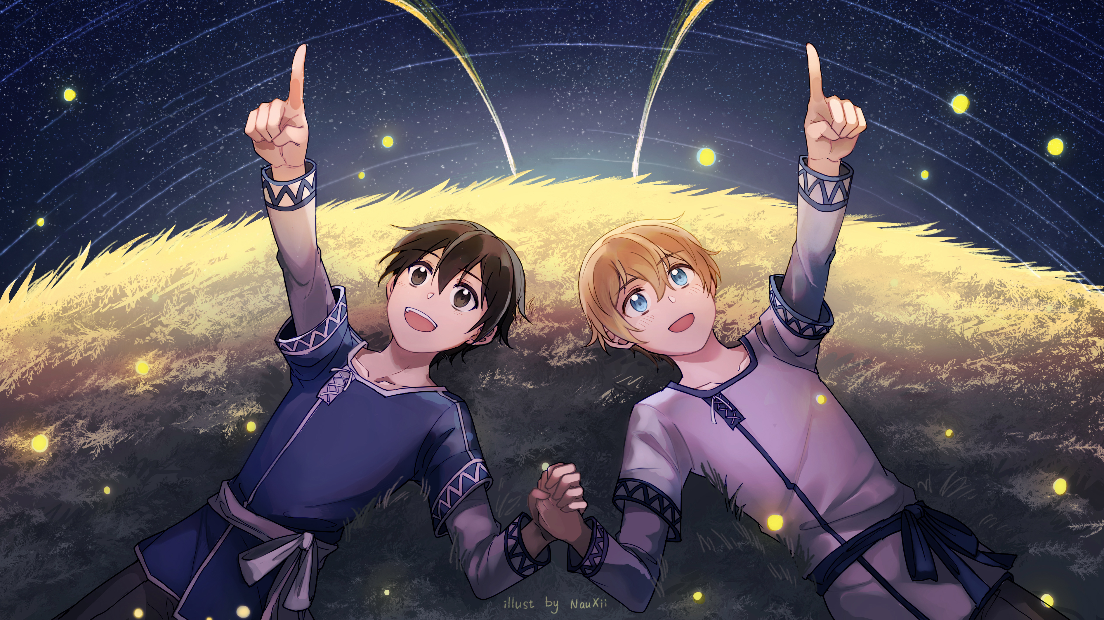 Kirito and Eugeo from Sword Art Online looking at stars HD Wallpaper