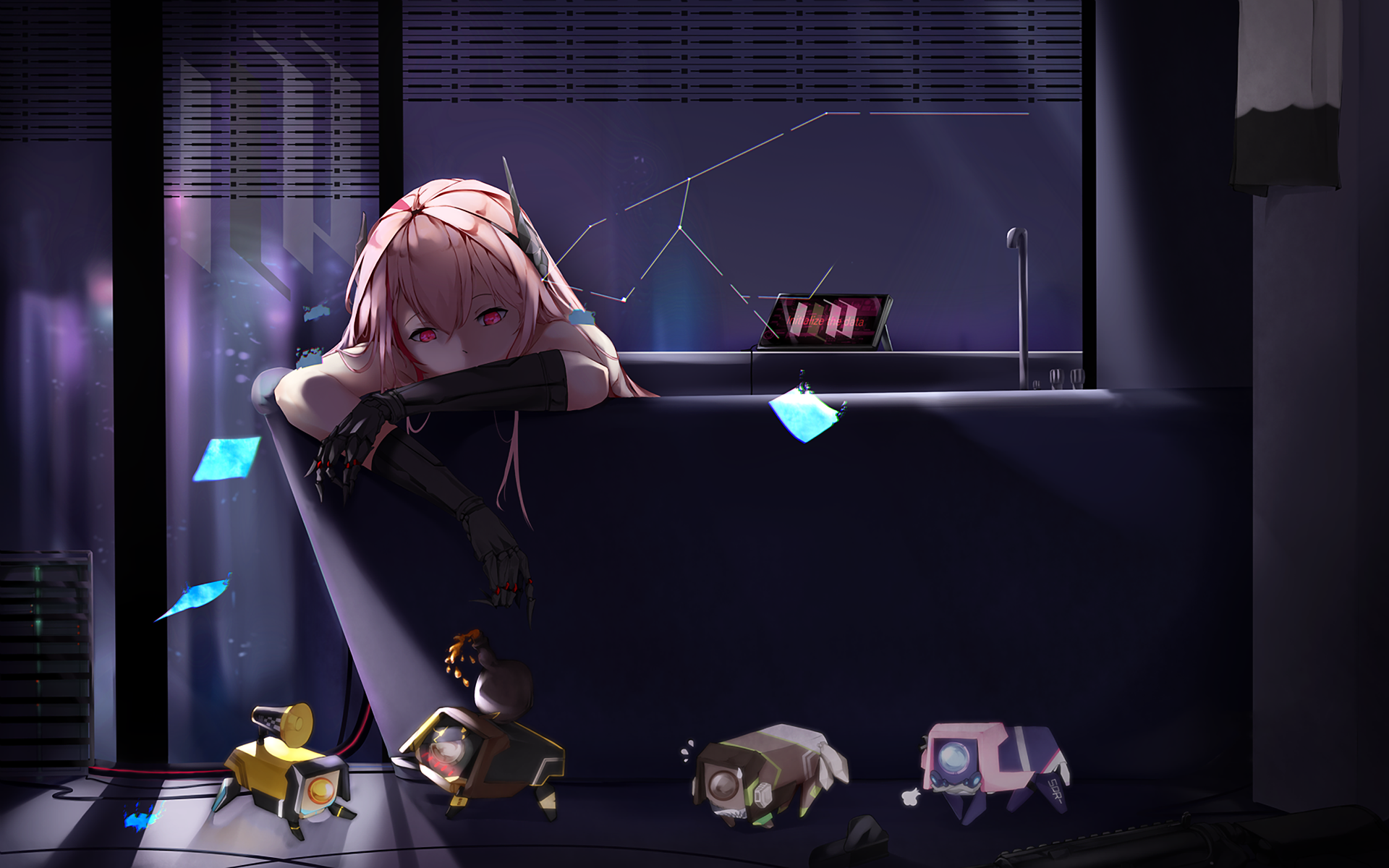 M4 Sopmod II from Girls Frontline in a futuristic room HD Wallpaper