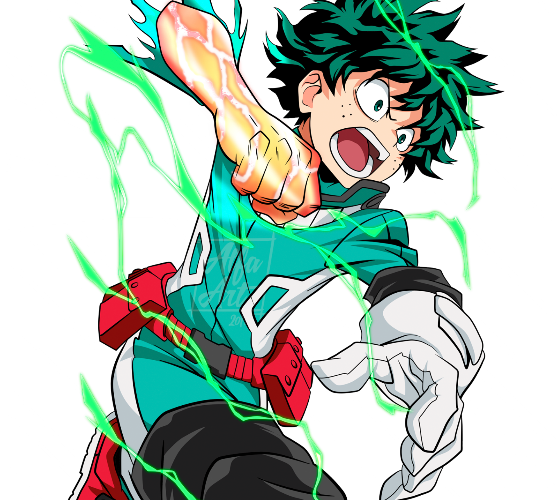 Izuku Midoriya Using Lightning Powers in Action Pose HD Wallpaper
