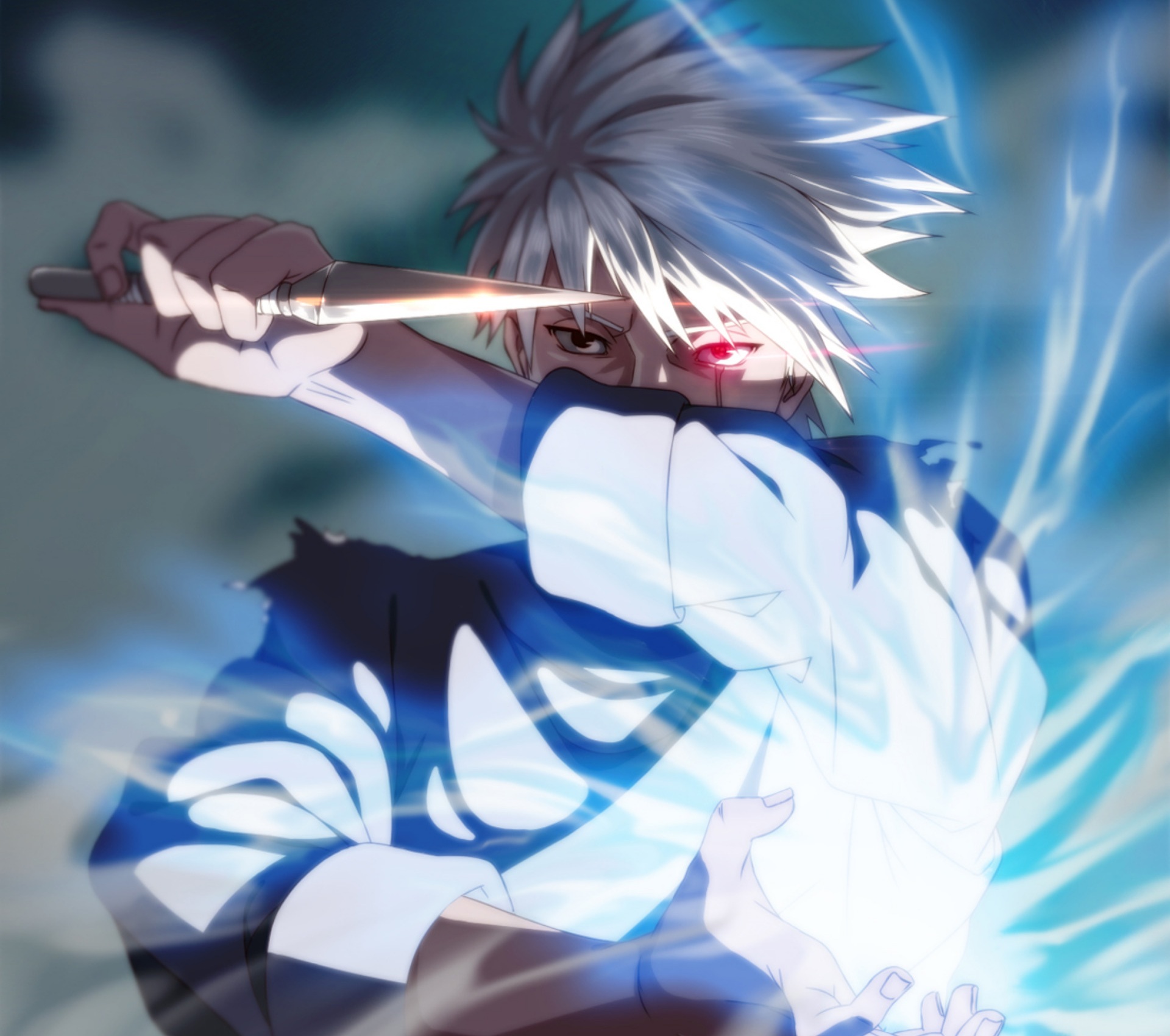 Kakashi Hatake in Intense Combat Pose with Chakra HD Wallpaper
