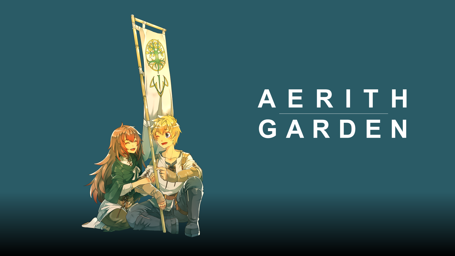 Aerith Garden Anime Characters with Banner HD Wallpaper
