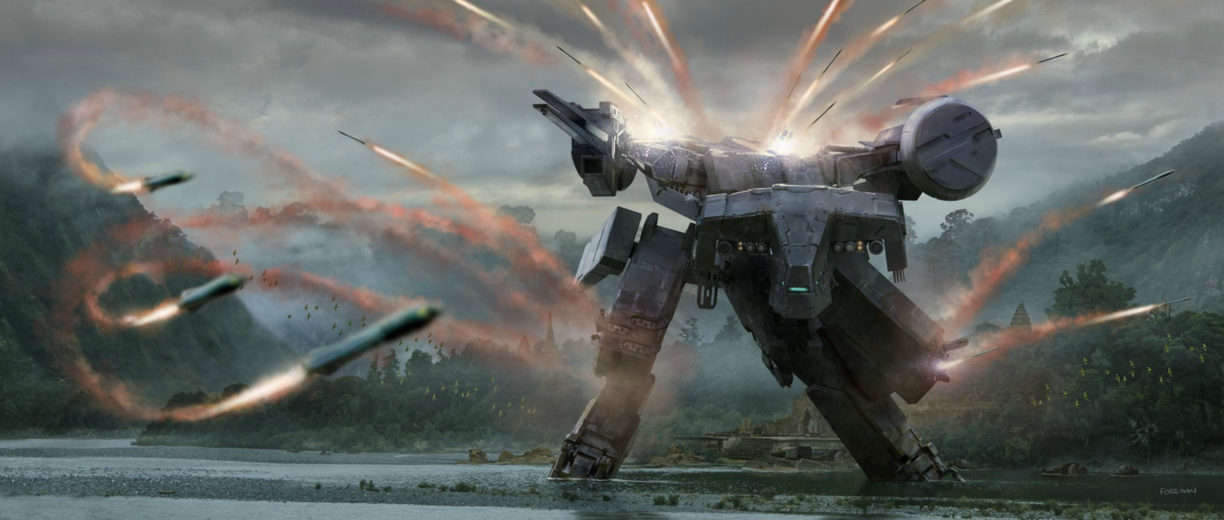 Metal Gear Solid Metal Gear REX firing missiles in jungle HD Wallpaper