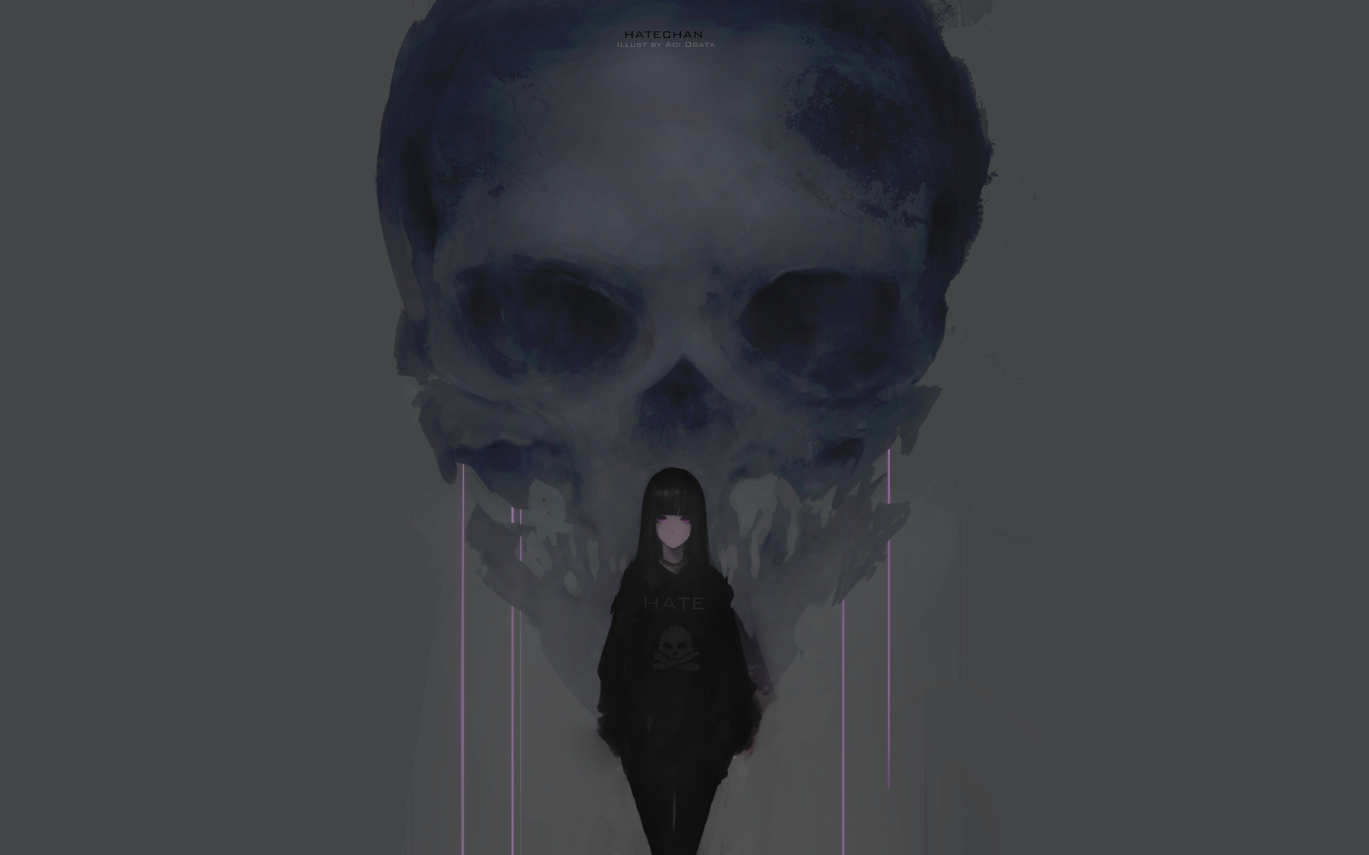 Girl in front of a large skull HD Wallpaper