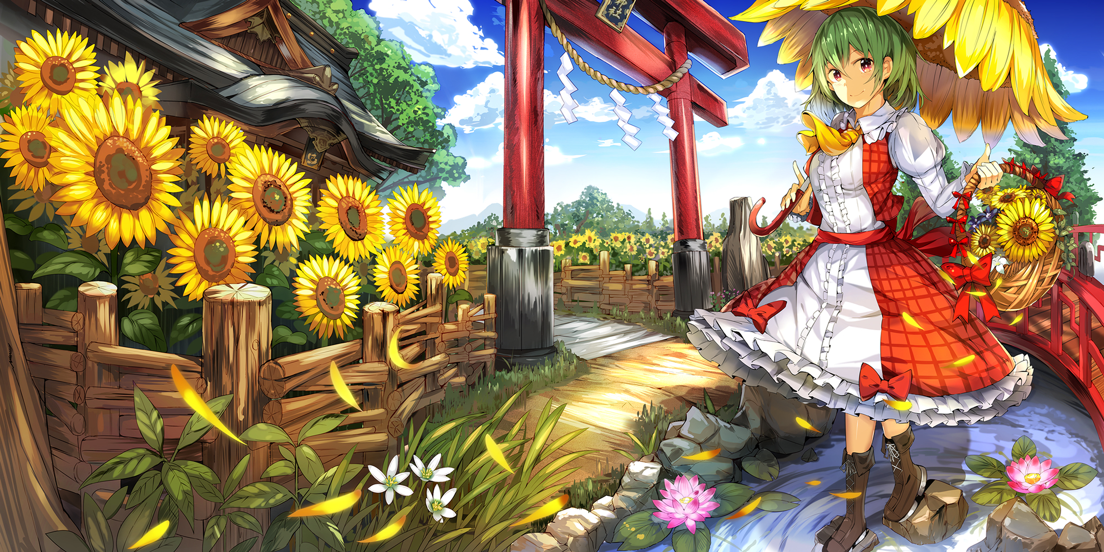 Yuuka Kazami with sunflowers HD Wallpaper