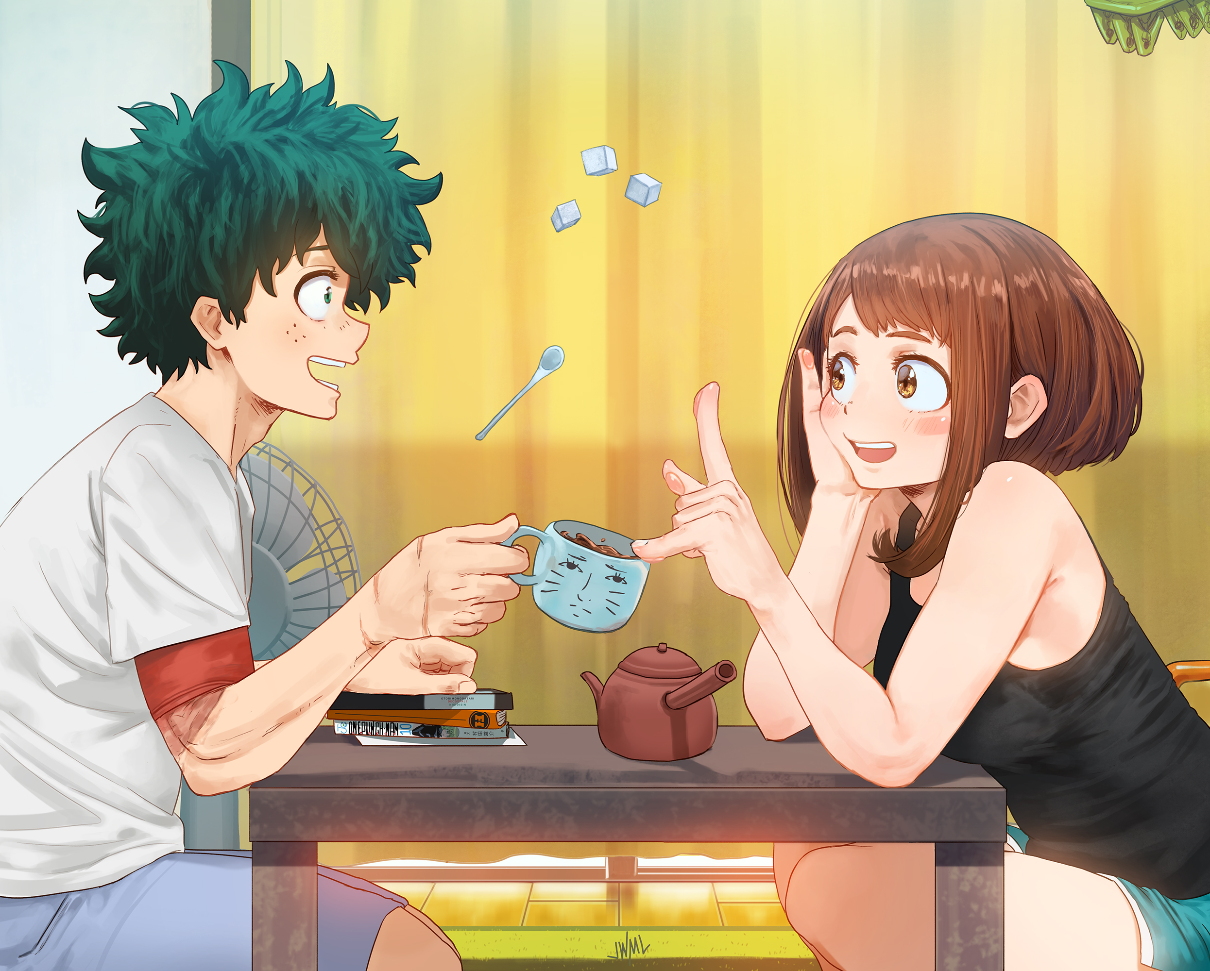 Ochaco Uraraka and Izuku Midoriya Coffee Moment HD Wallpaper